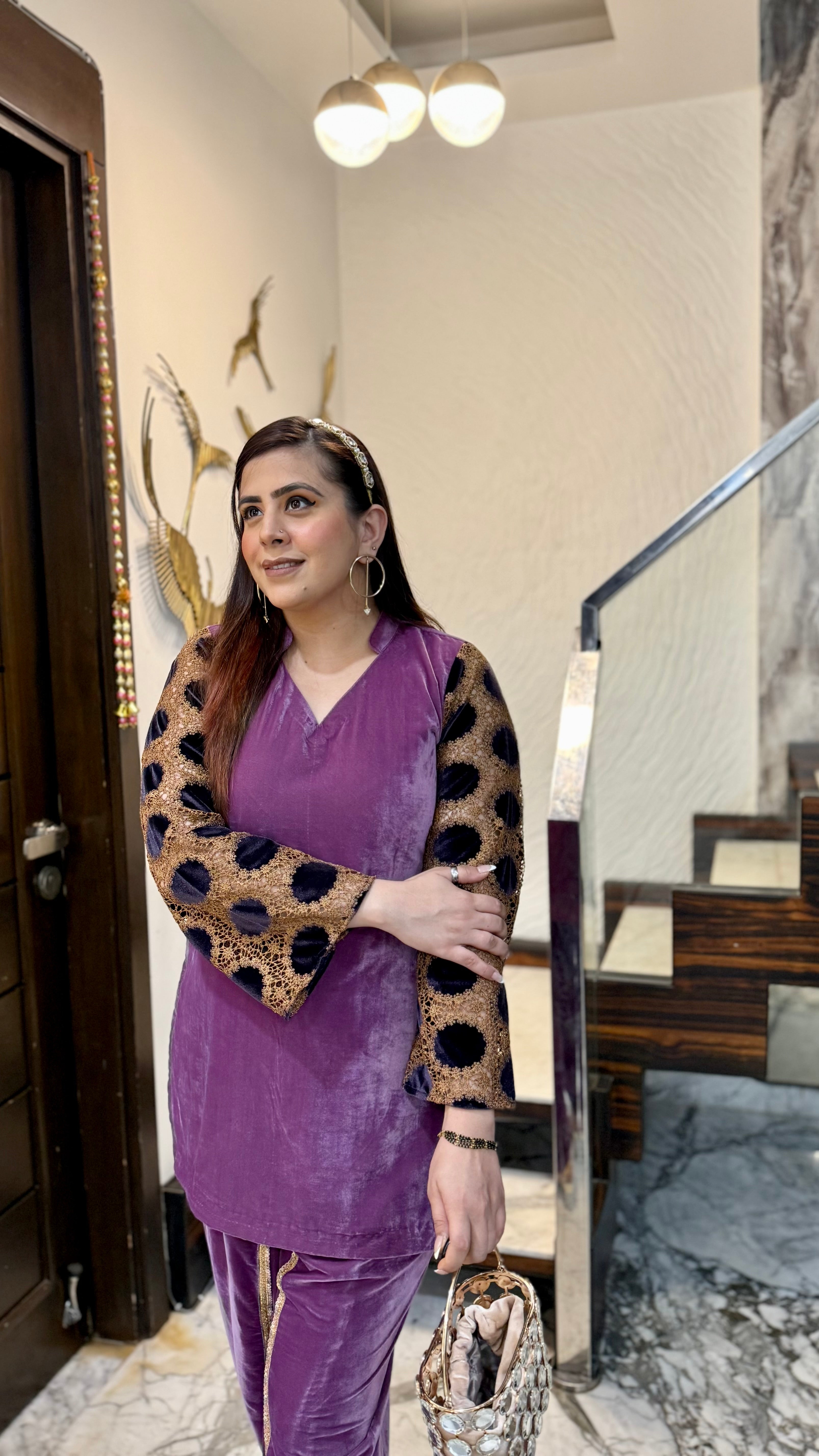 Mauve Mesh Velvet Co-Ord