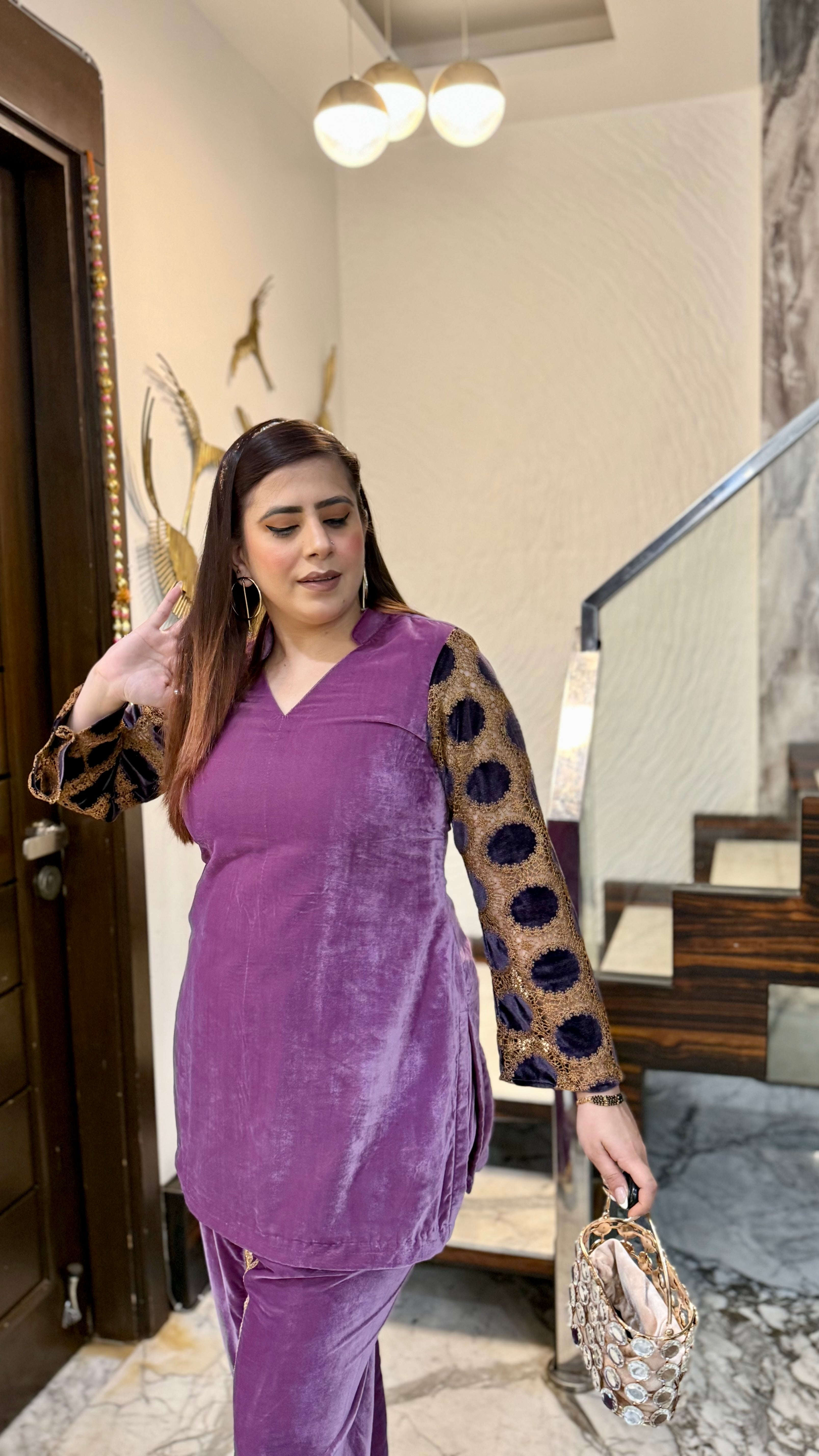 Mauve Mesh Velvet Co-Ord