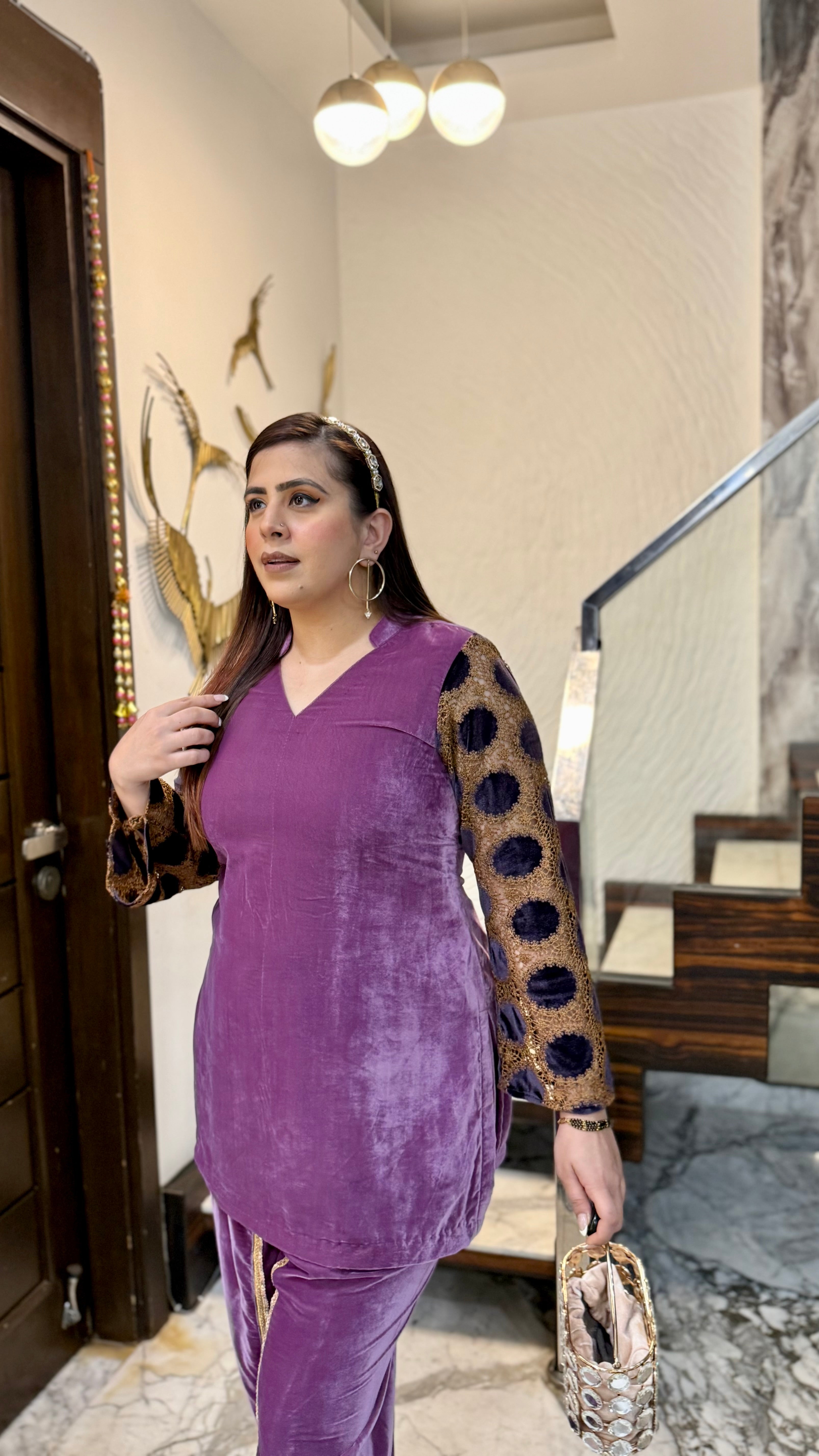 Mauve Mesh Velvet Co-Ord