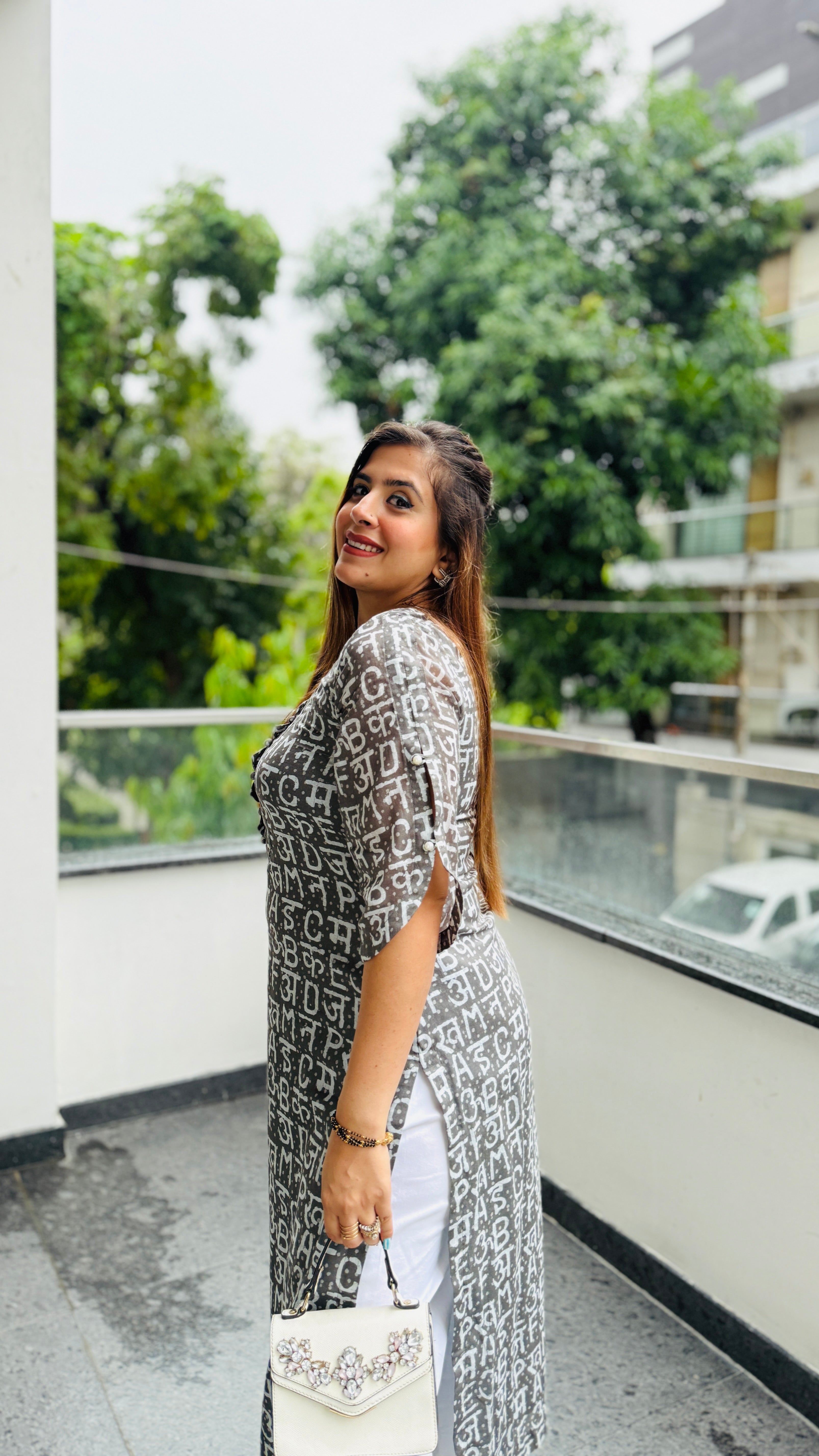 Grey Text Me Mal Cotton Kurti