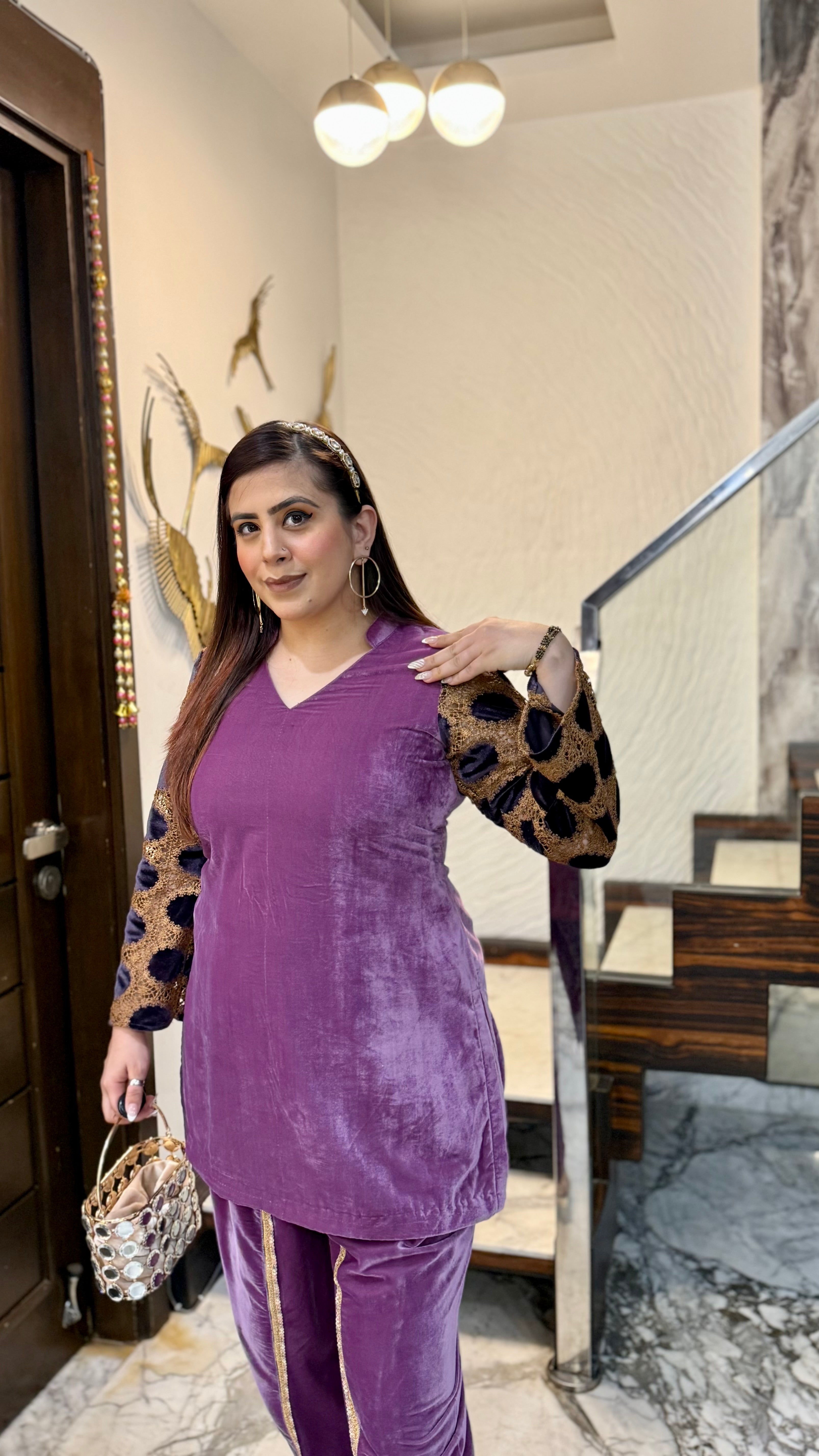 Mauve Mesh Velvet Co-Ord