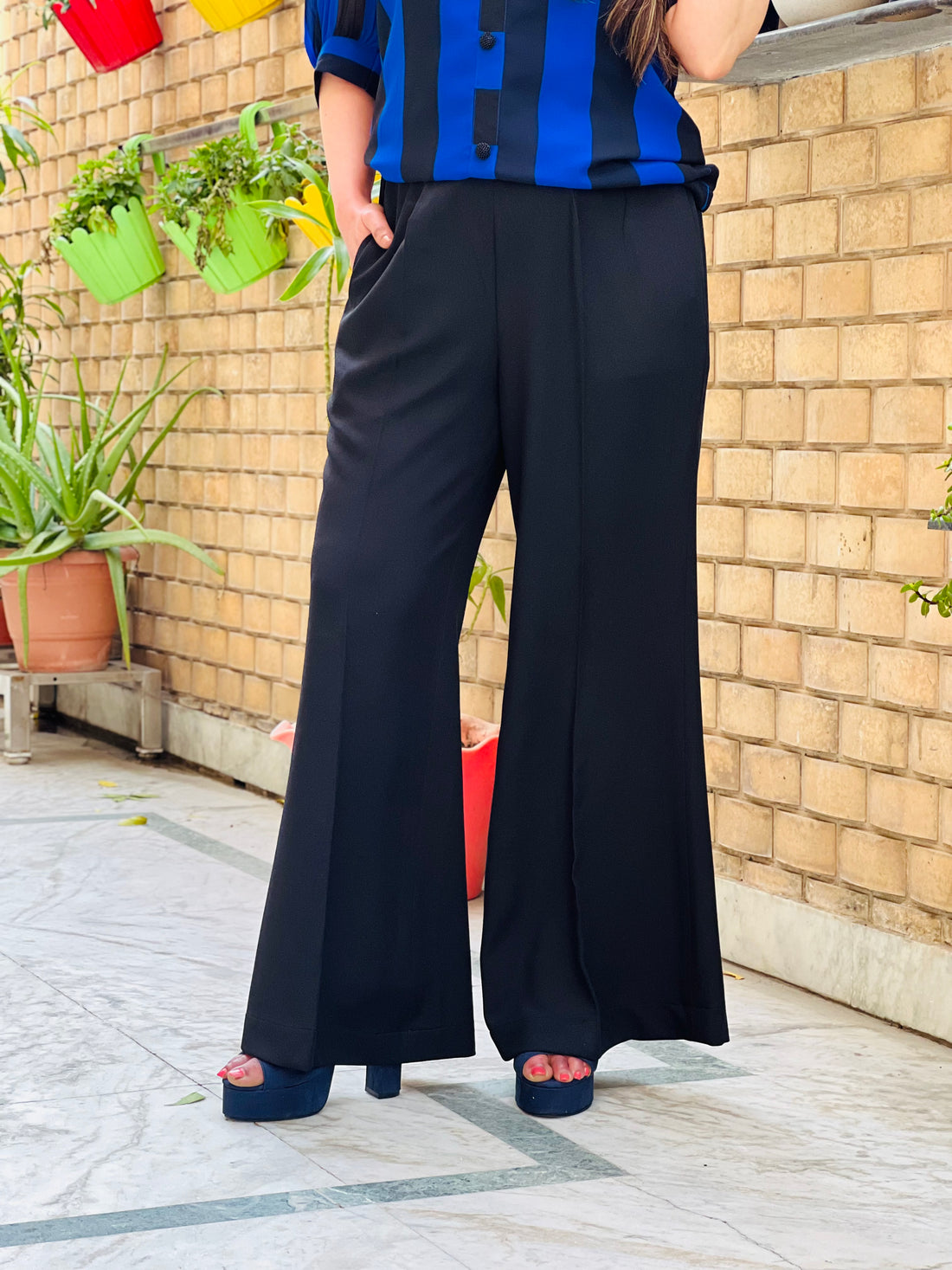 Black Haider Moss Bell Bottoms