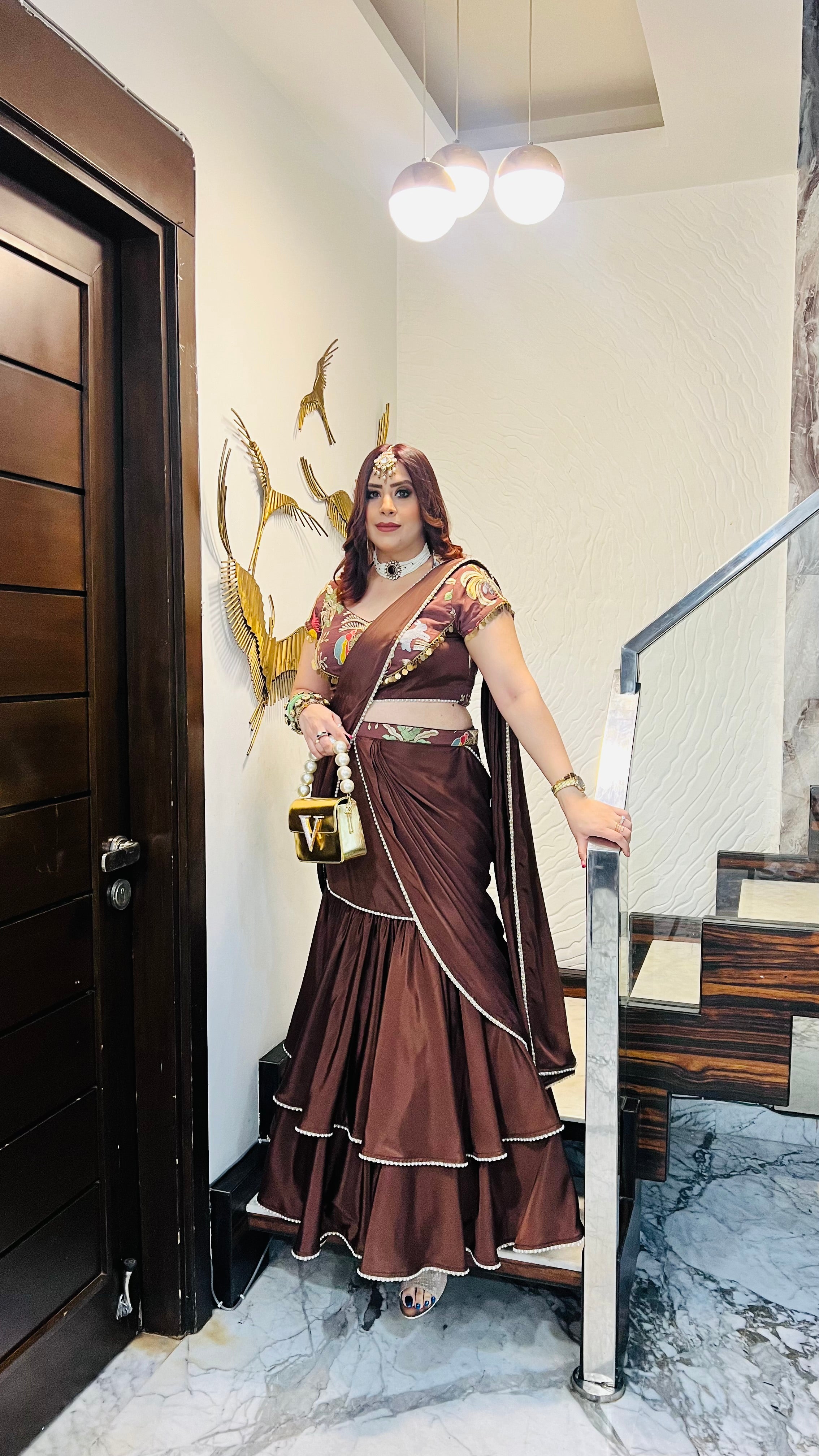 Brown Karvachauth Saree