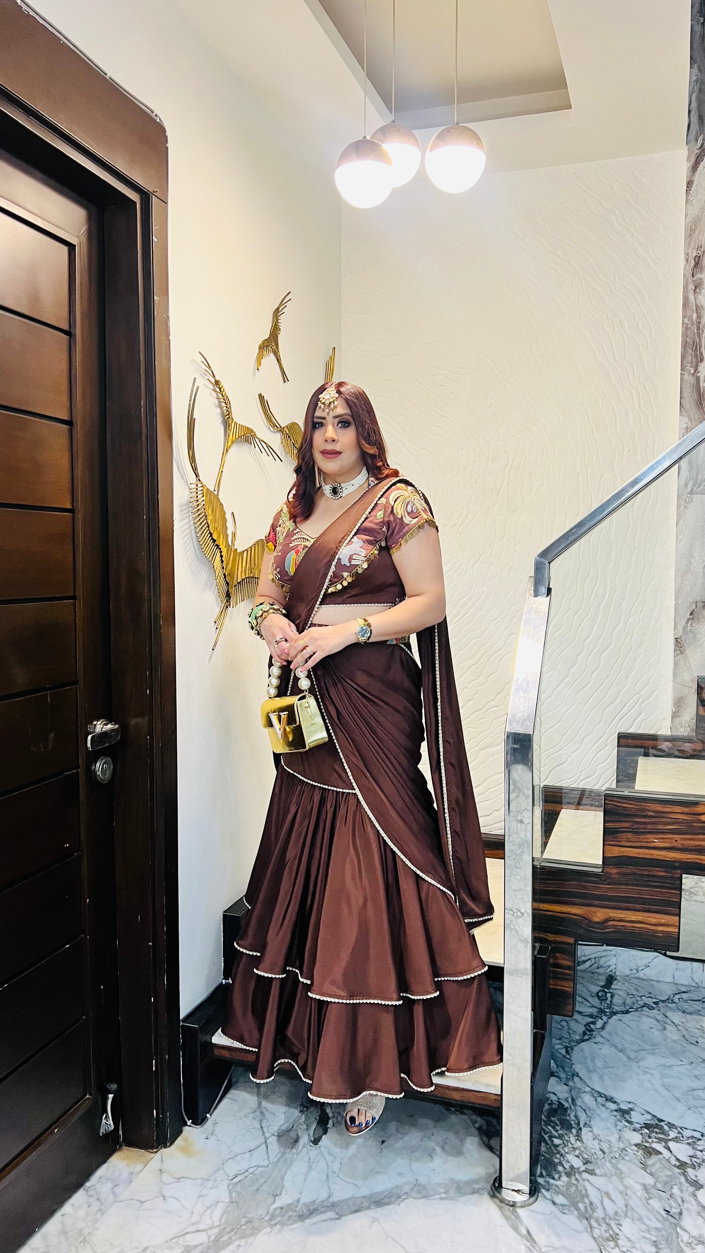 Brown Karvachauth Saree