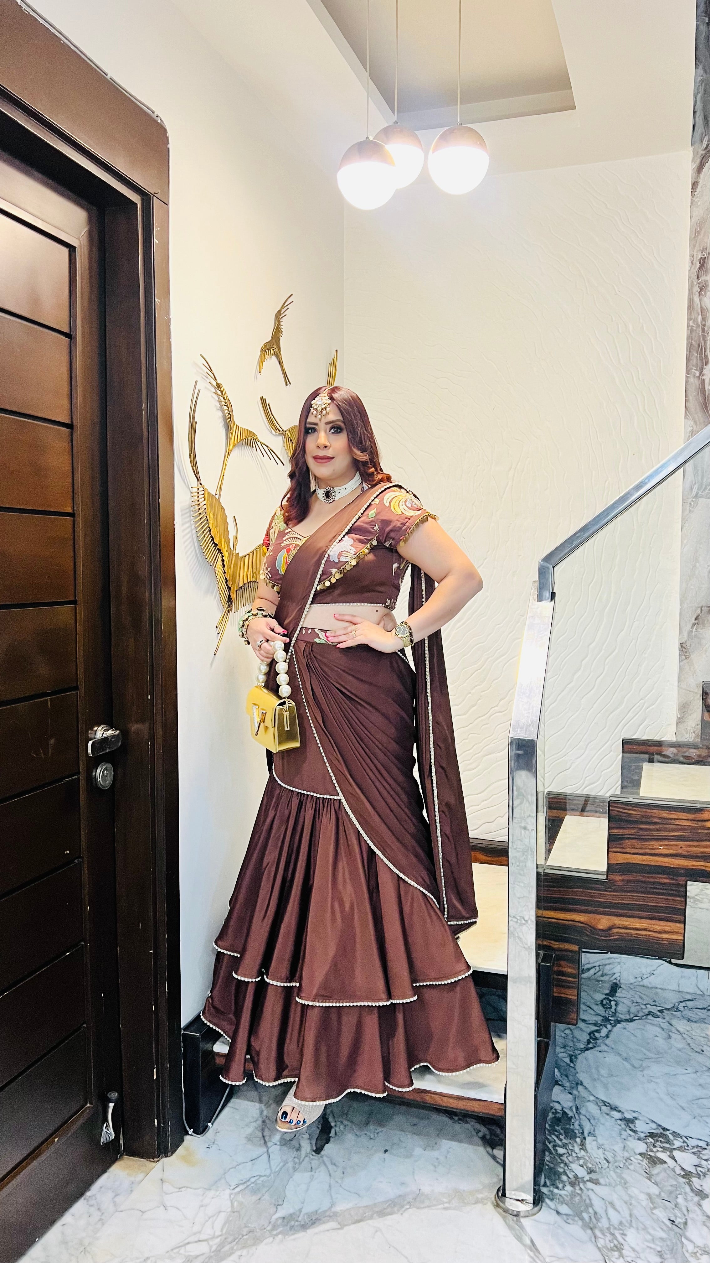 Brown Karvachauth Saree