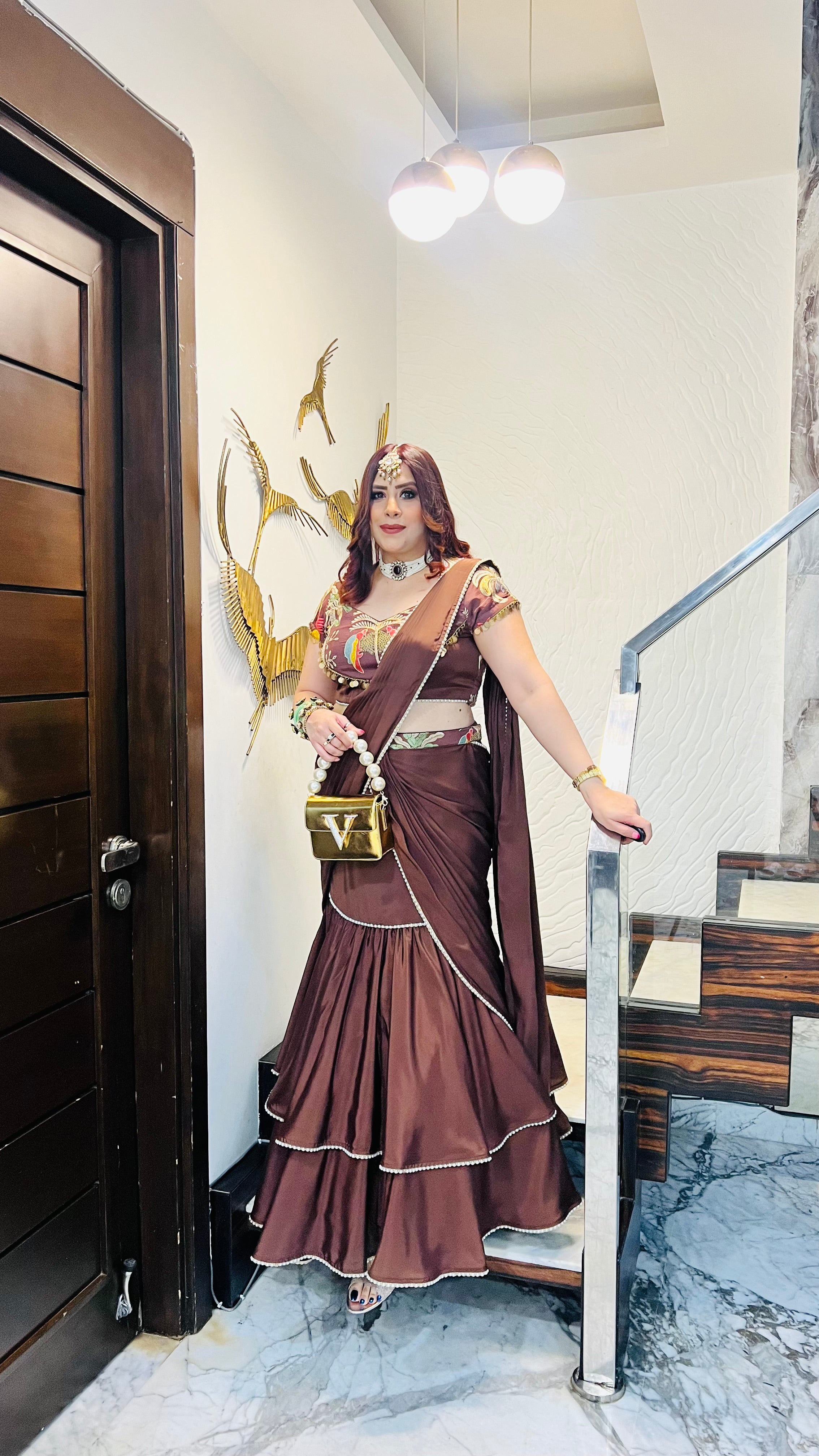Brown Karvachauth Saree