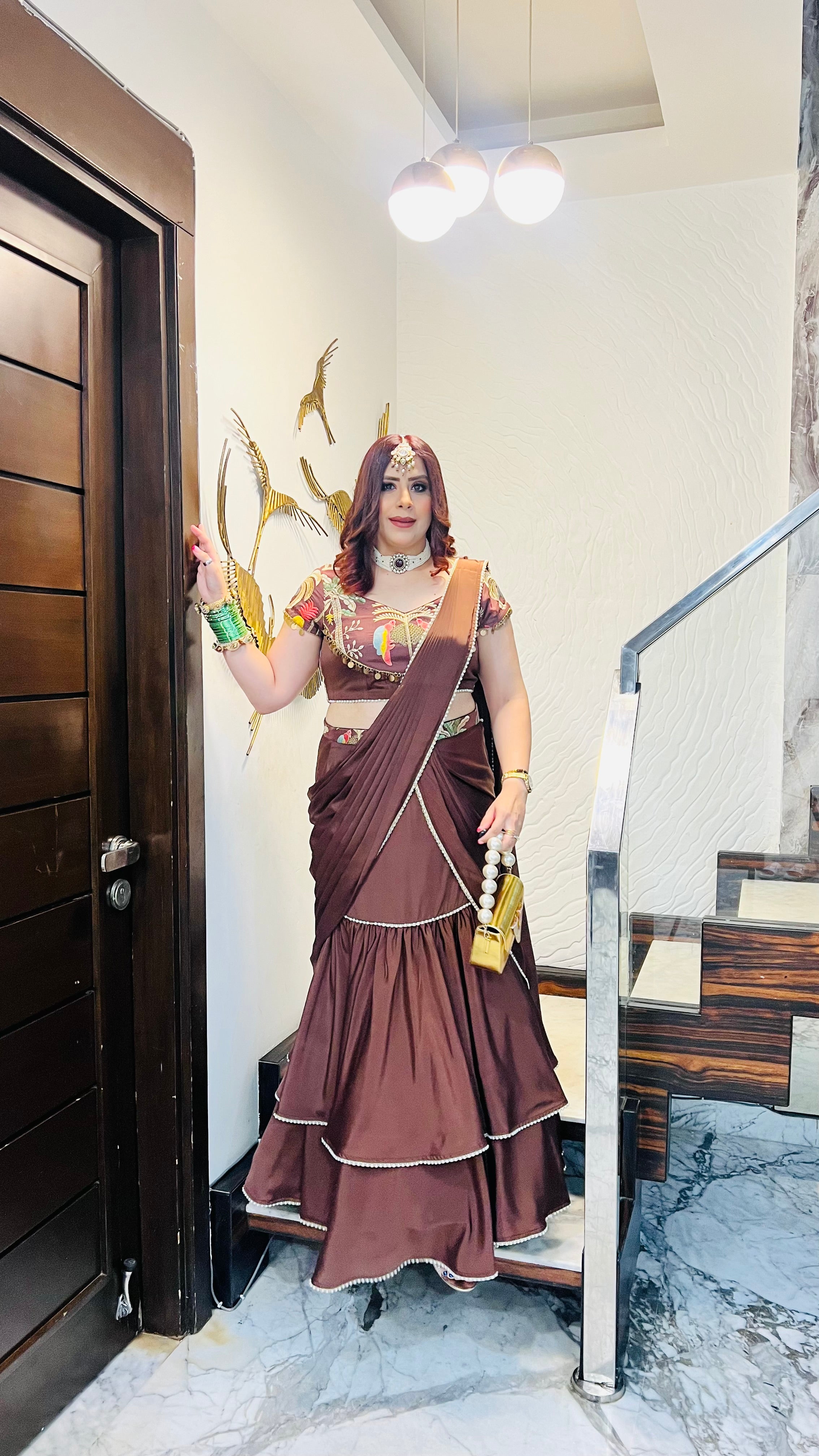 Brown Karvachauth Saree