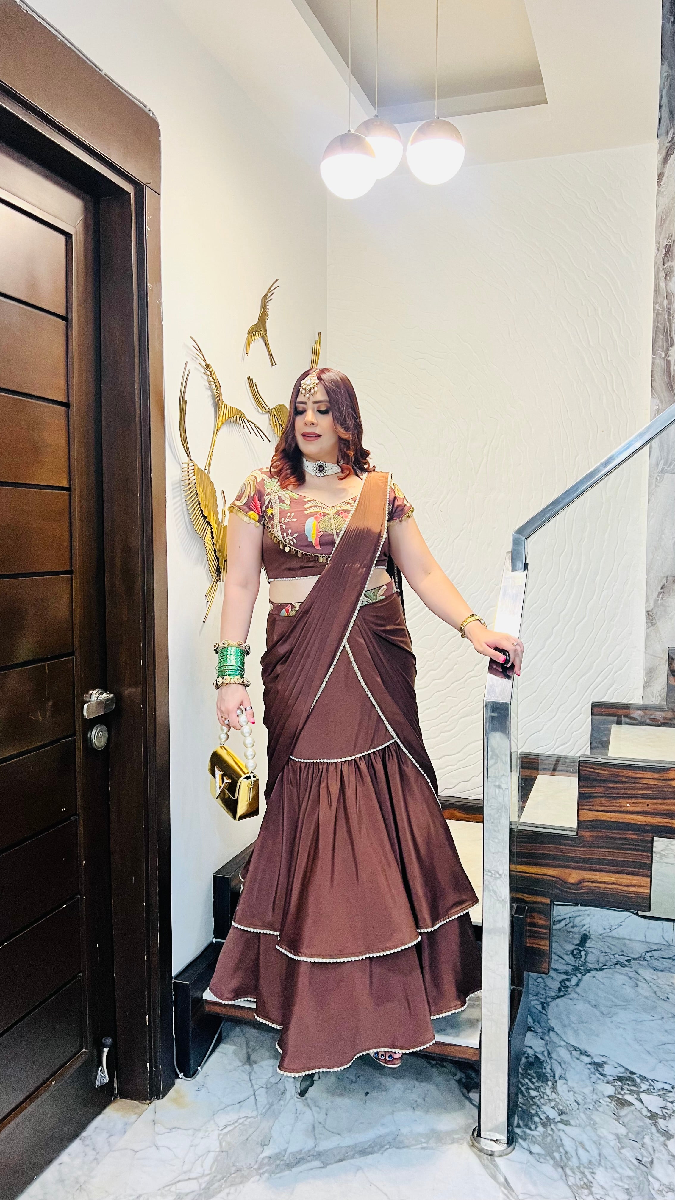 Brown Karvachauth Saree