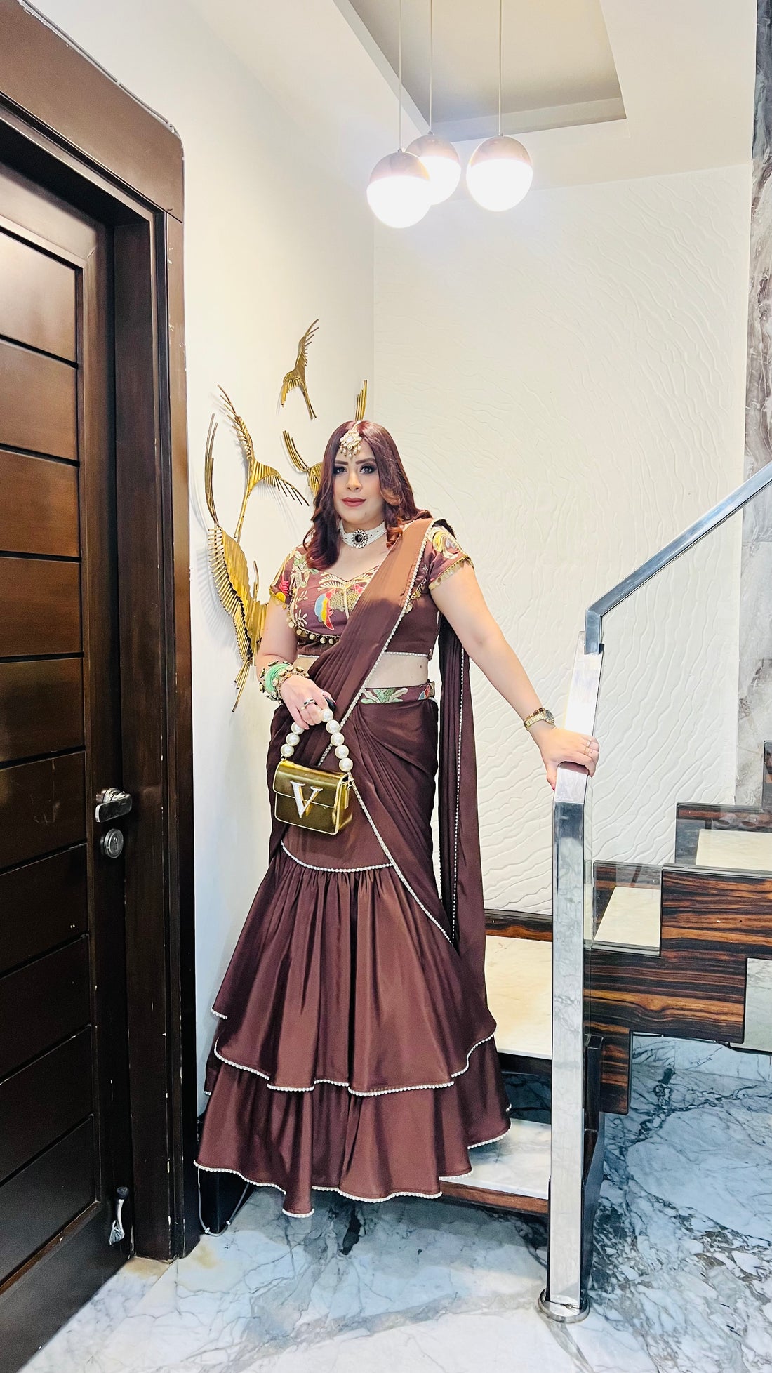 Brown Karvachauth Saree