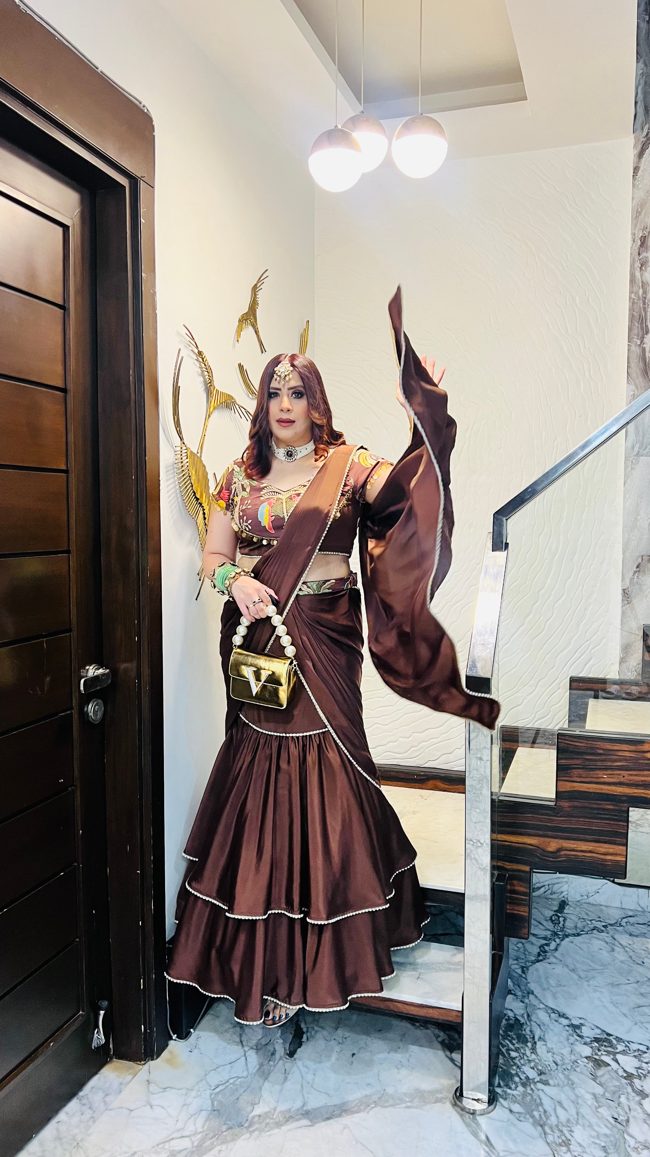 Brown Karvachauth Saree