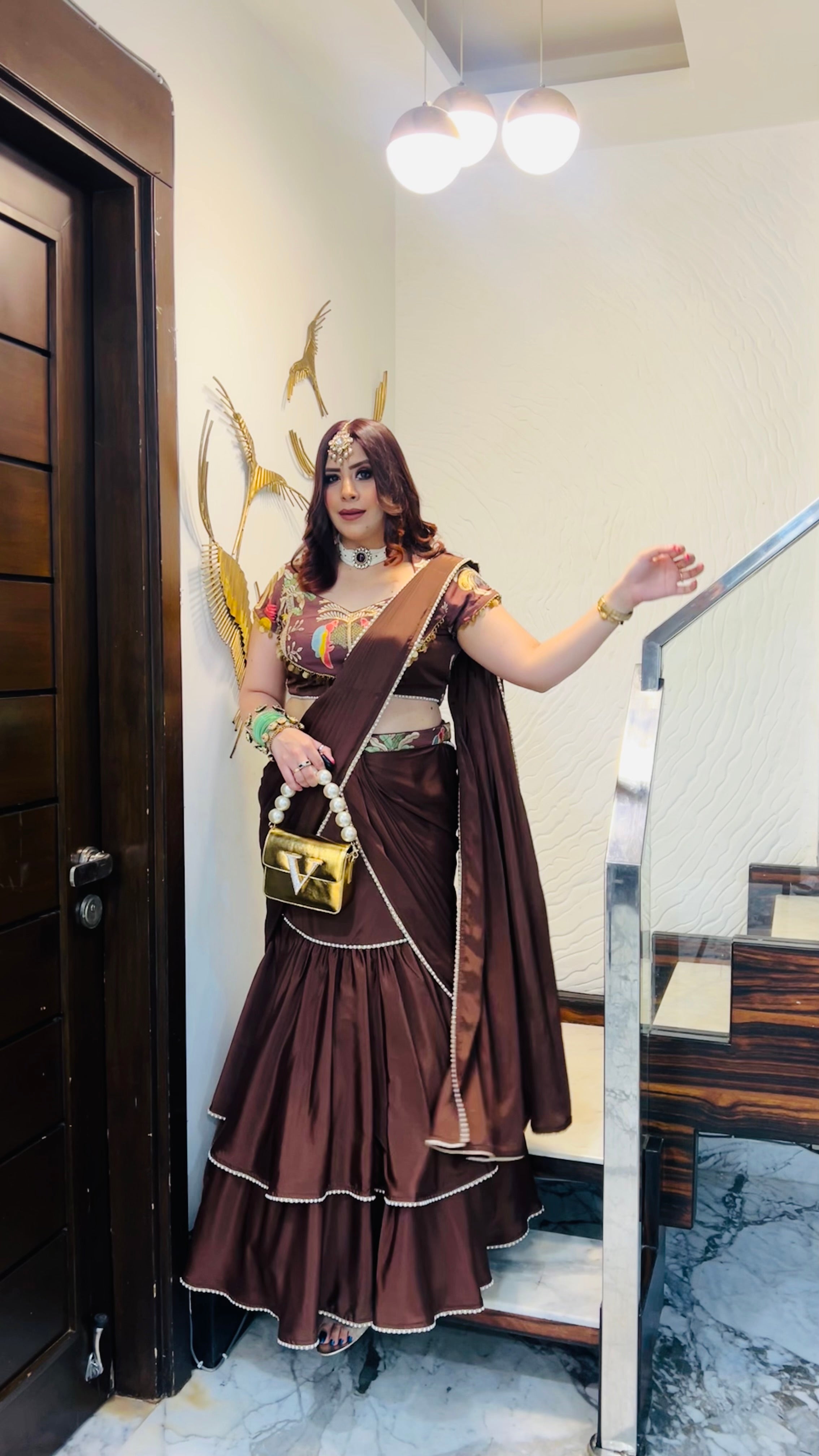 Brown Karvachauth Saree