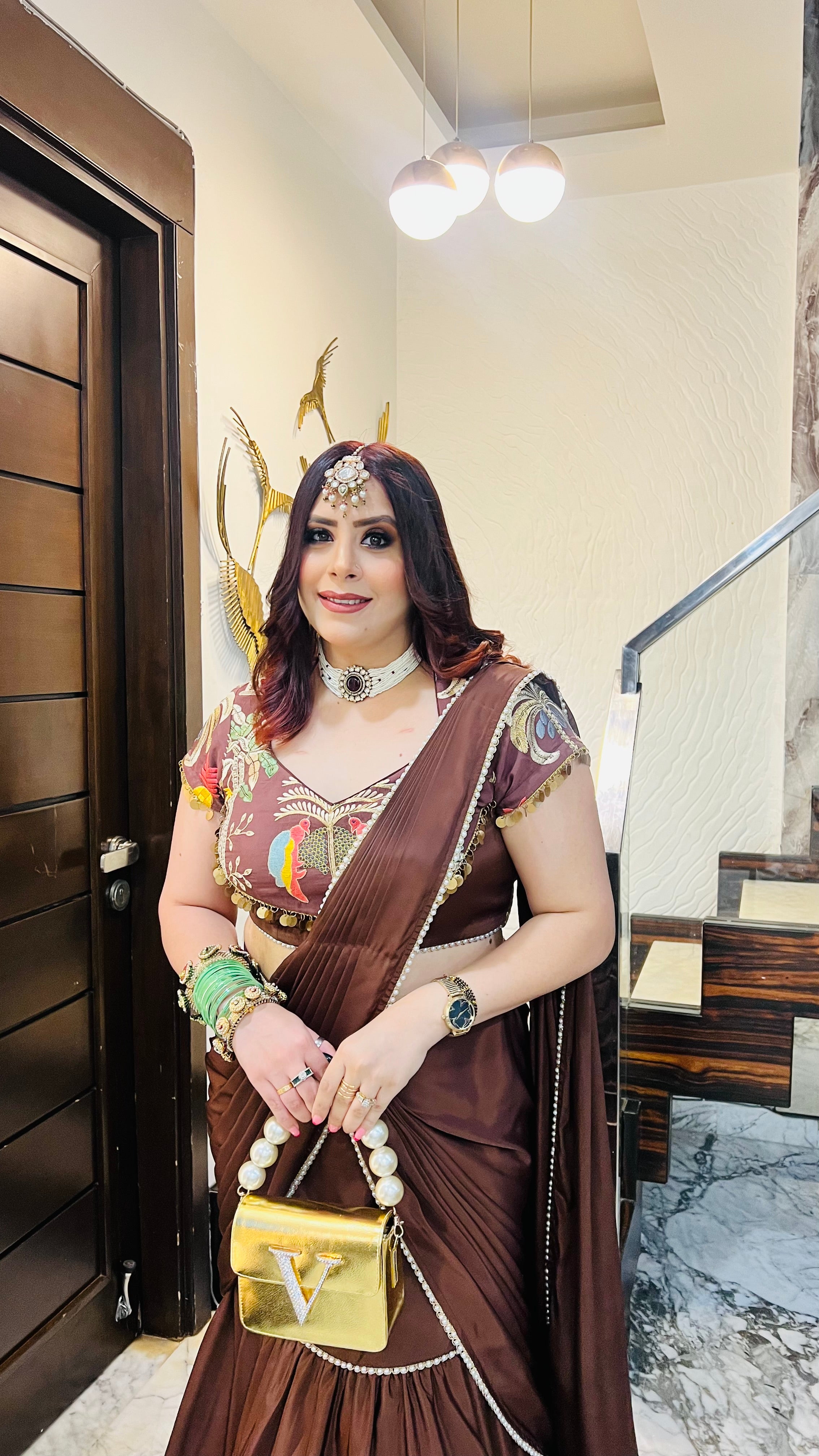 Brown Karvachauth Saree