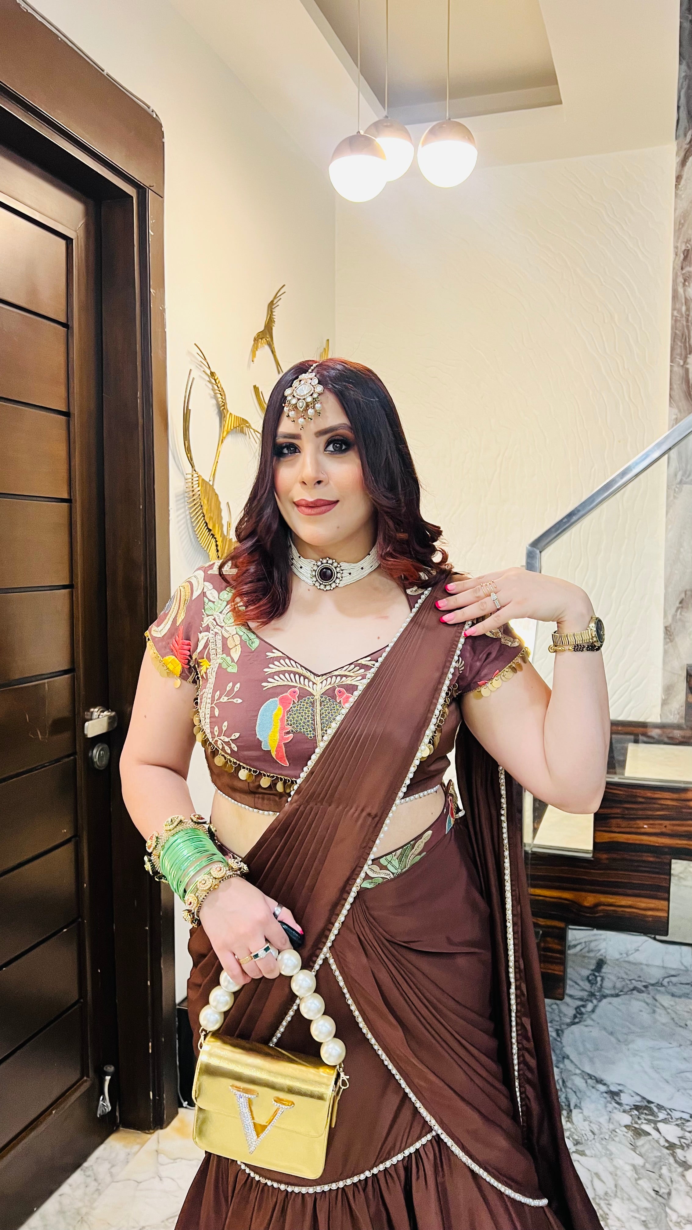 Brown Karvachauth Saree