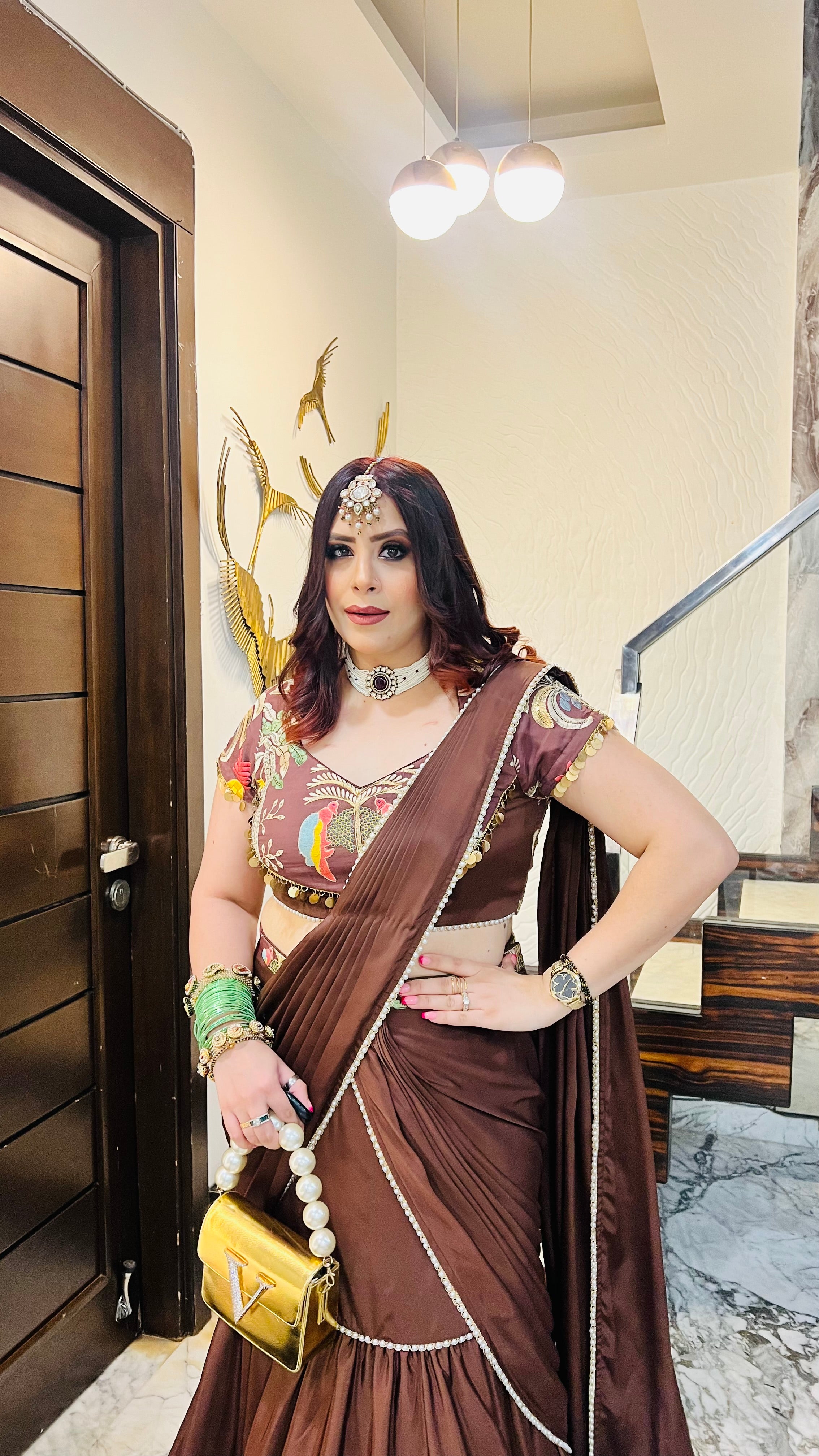 Brown Karvachauth Saree