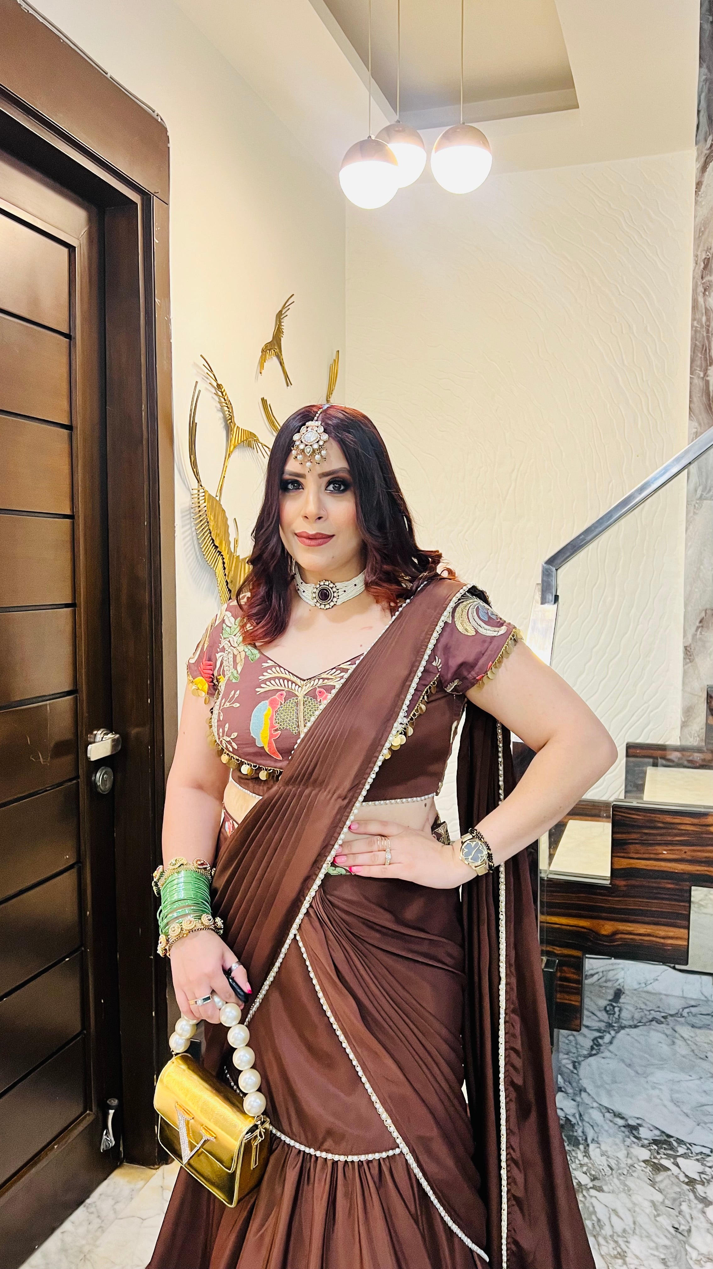 Brown Karvachauth Saree
