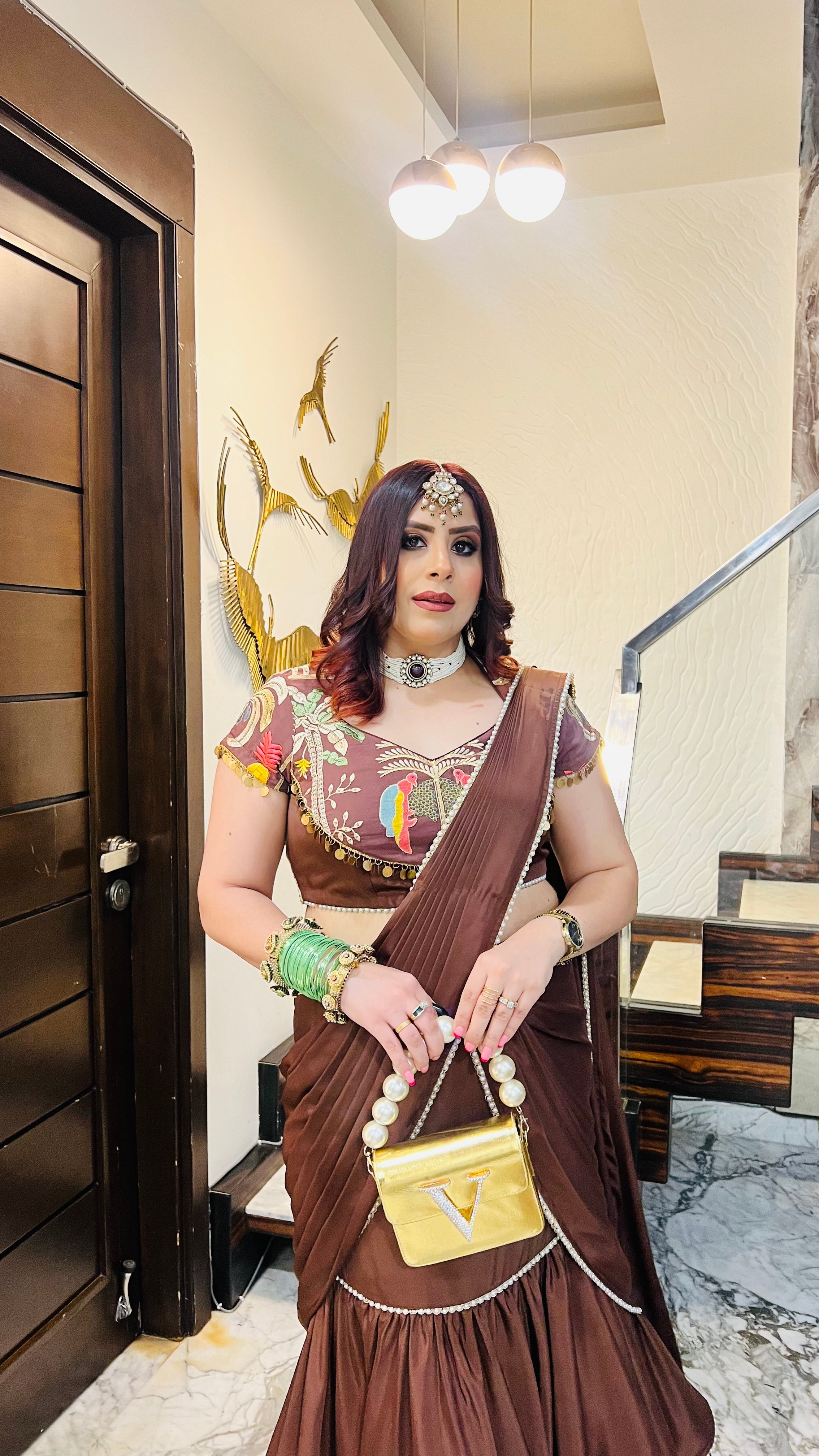 Brown Karvachauth Saree