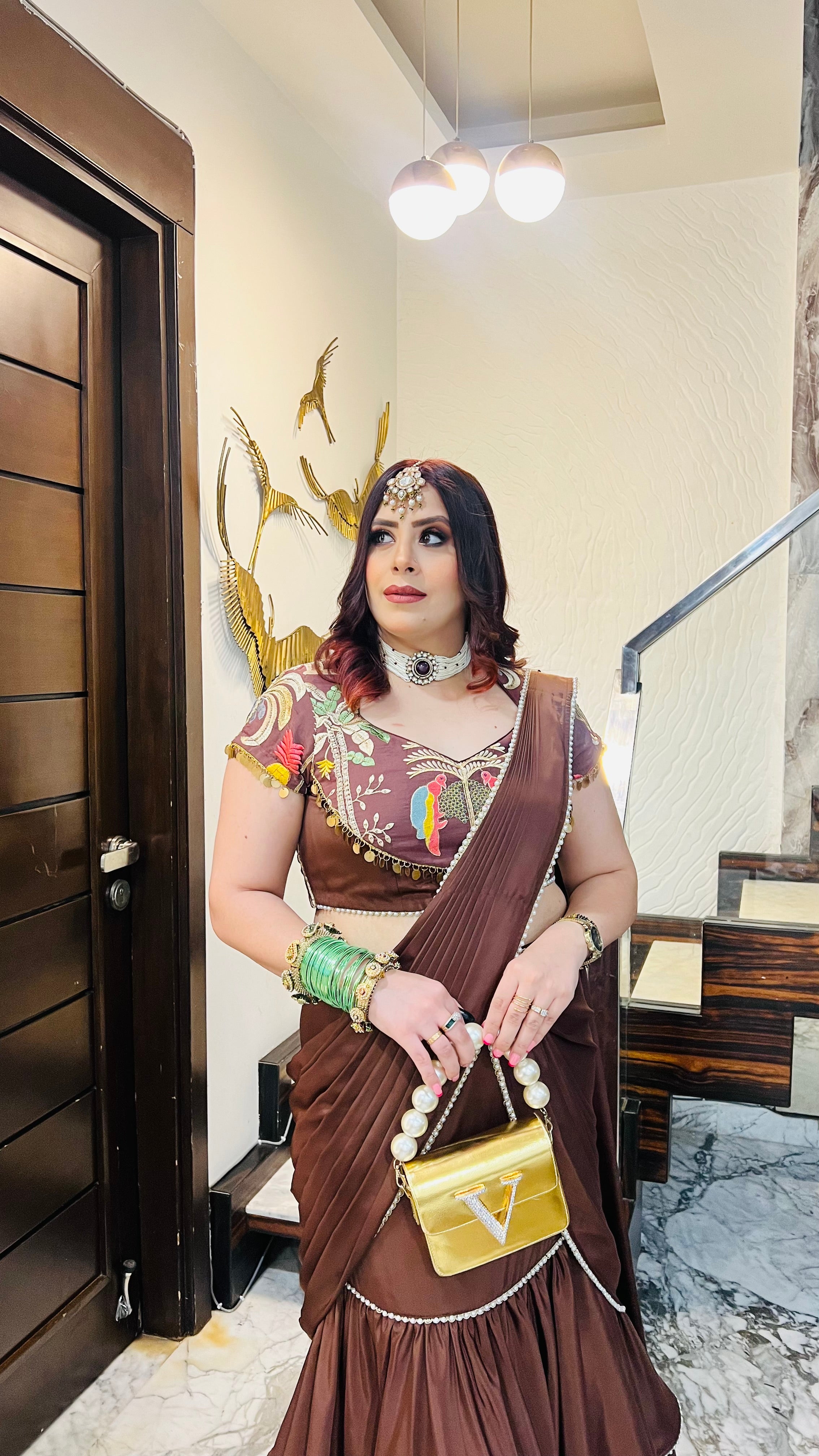 Brown Karvachauth Saree