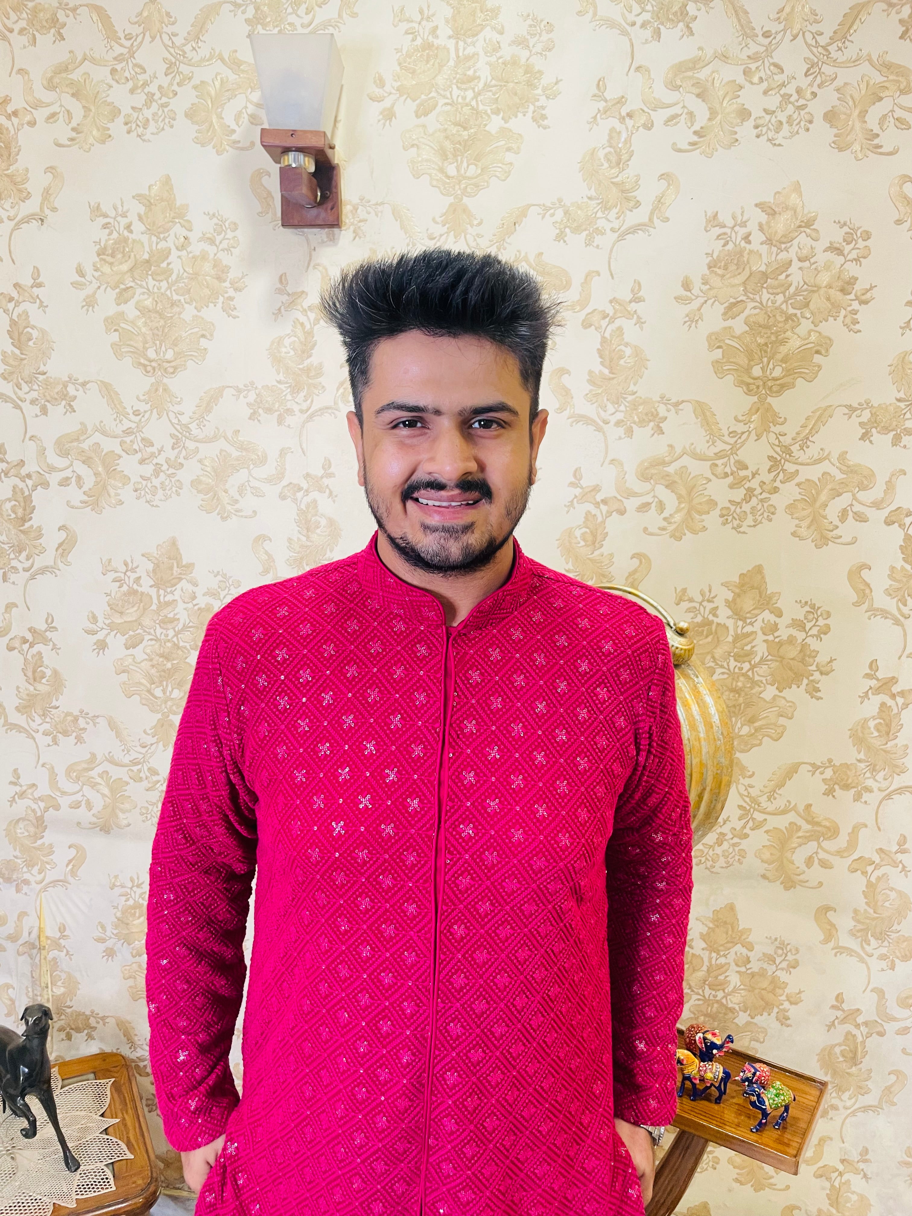 Menswear Hot Pink Rakhi Kurta Set