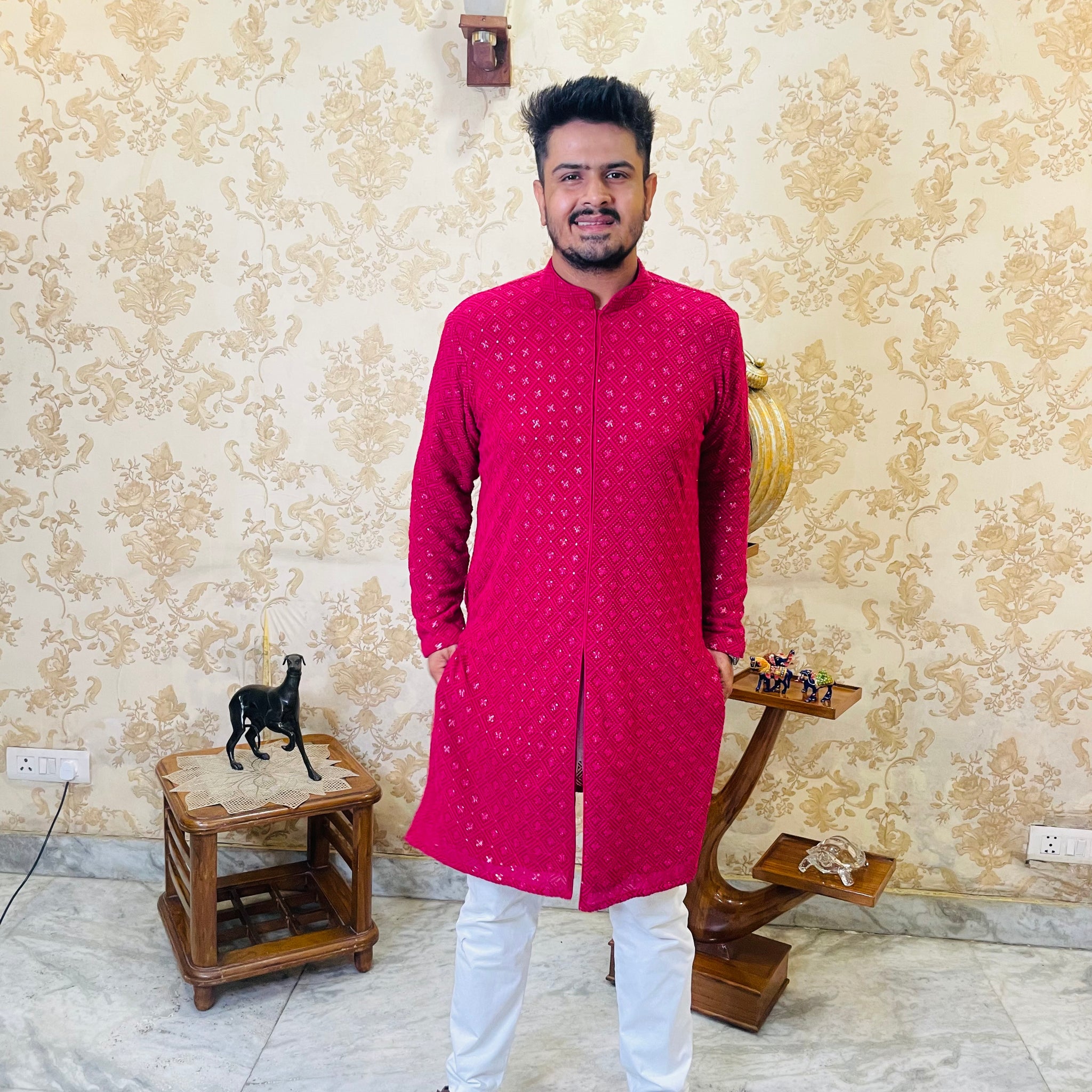 Menswear Hot Pink Rakhi Kurta Set