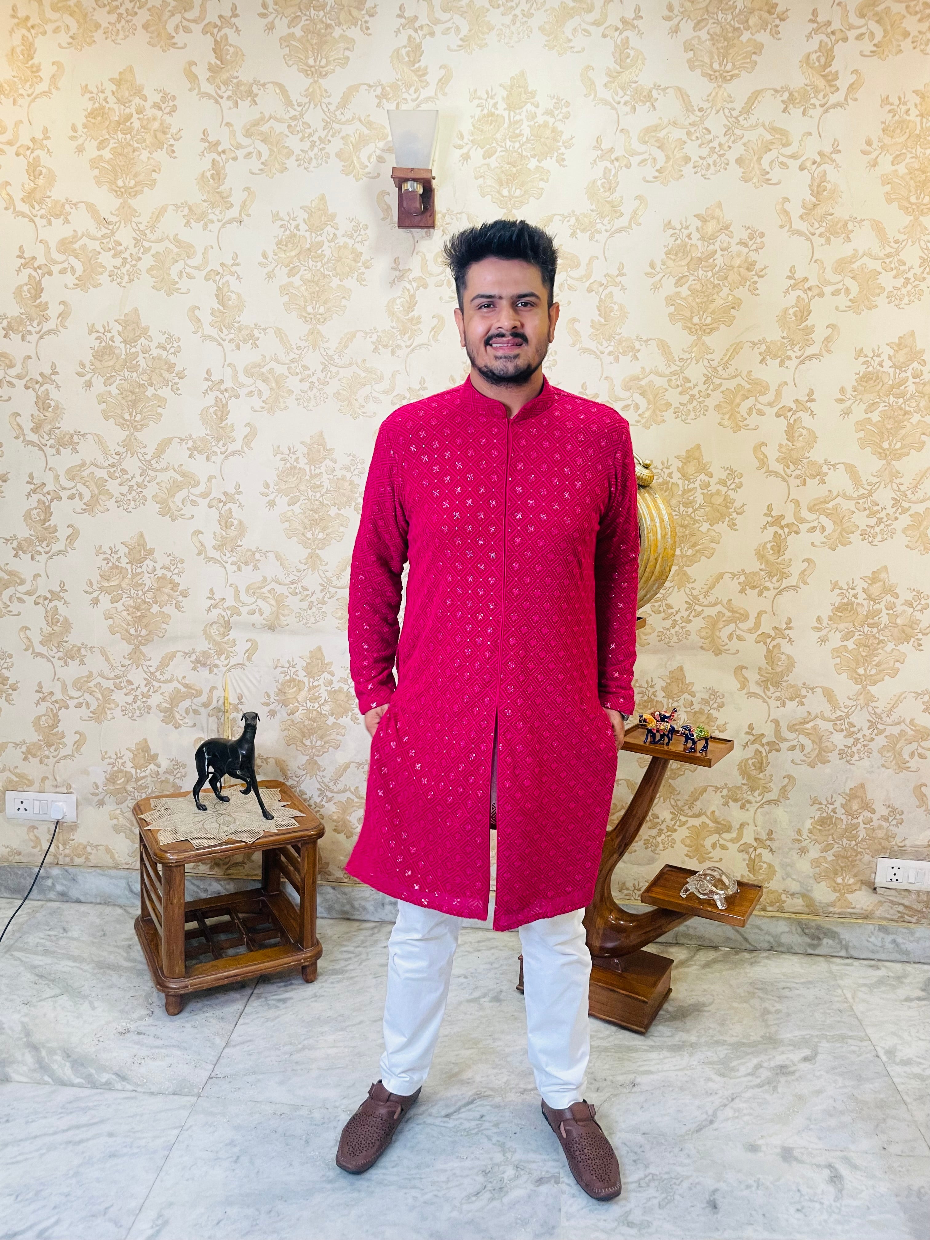 Menswear Hot Pink Rakhi Kurta Set