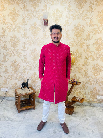 Menswear Hot Pink Rakhi Kurta Set