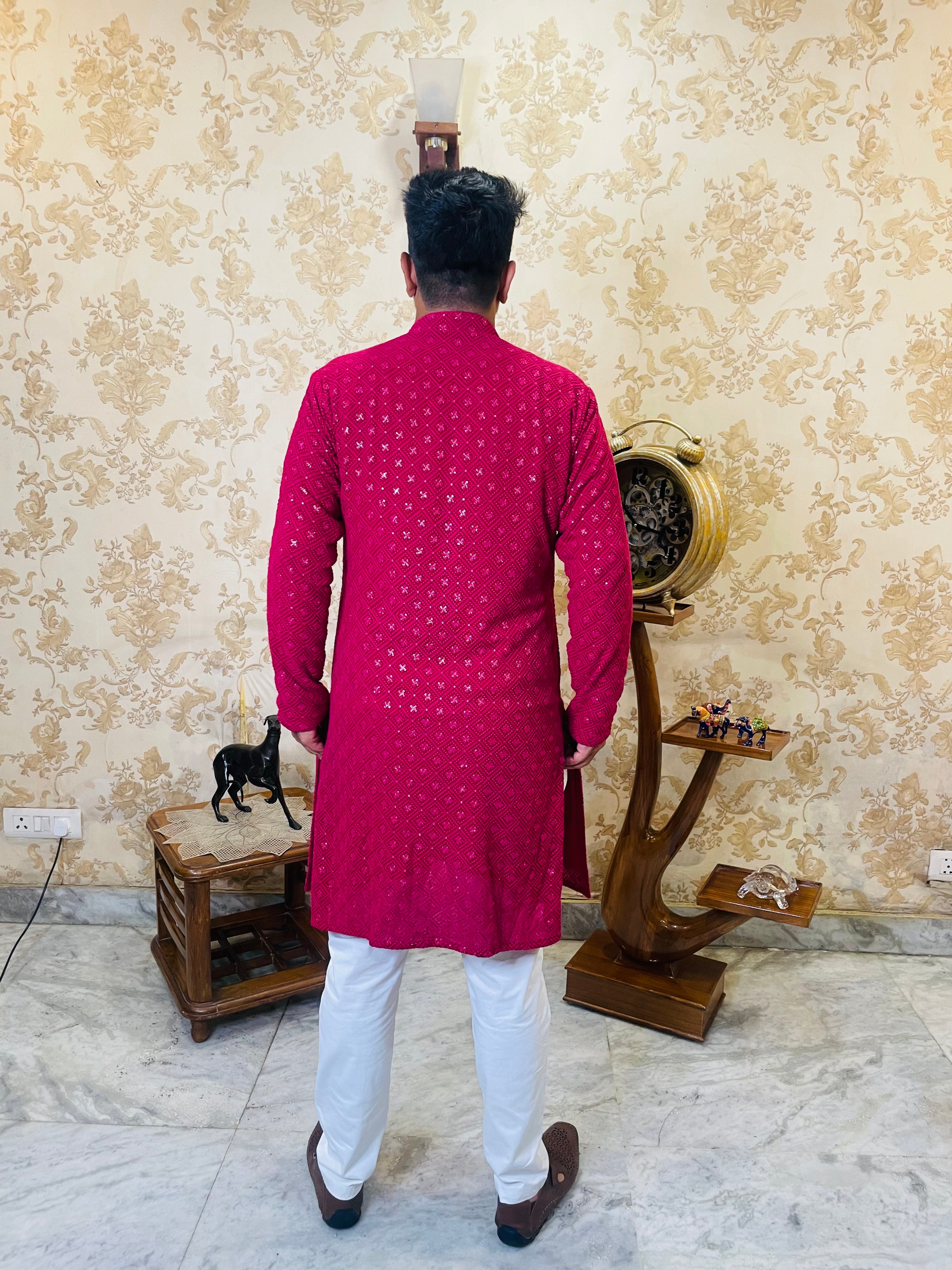 Menswear Hot Pink Rakhi Kurta Set