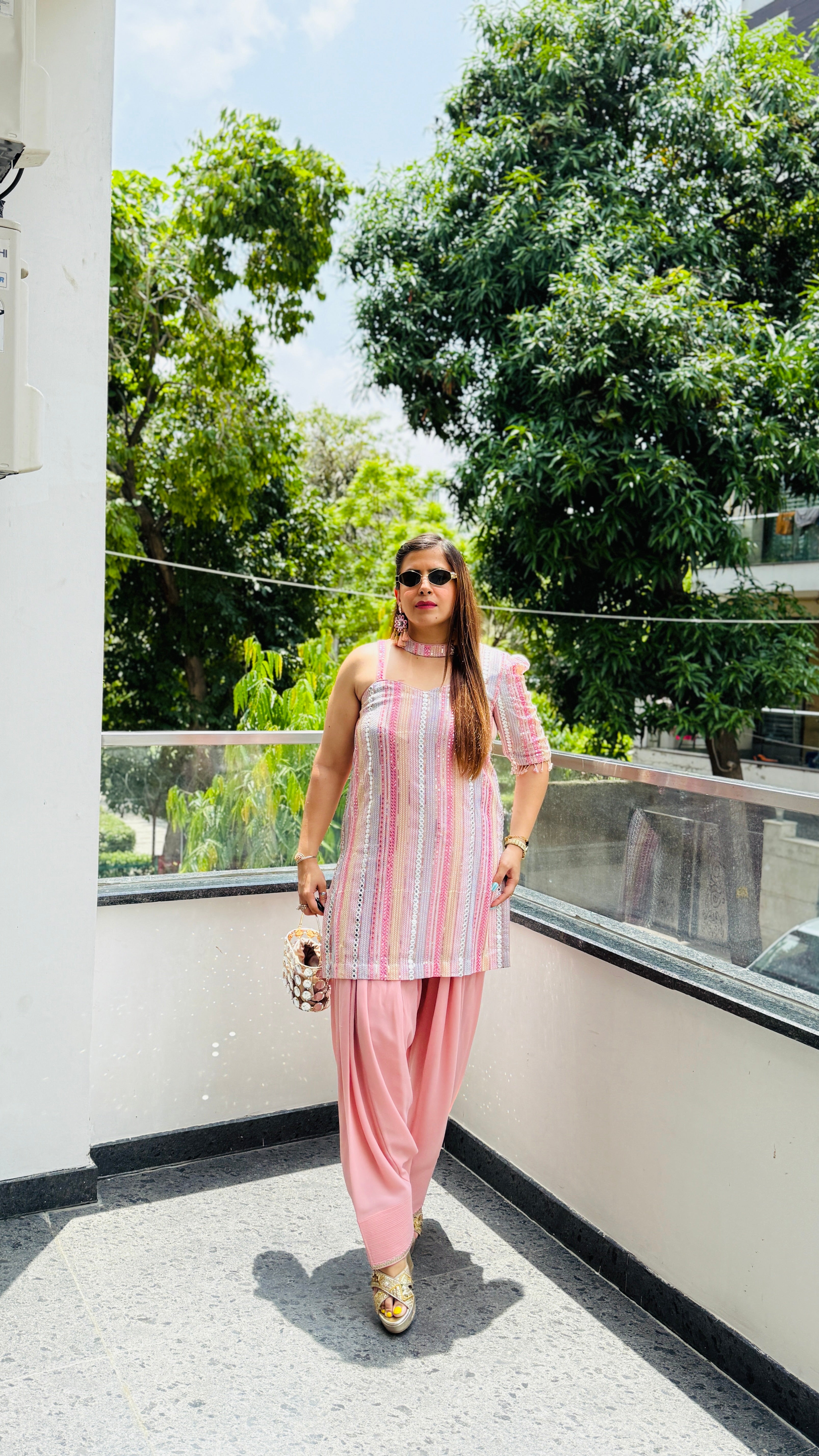 Pink Mirror Farshi Salwar Co-Ord