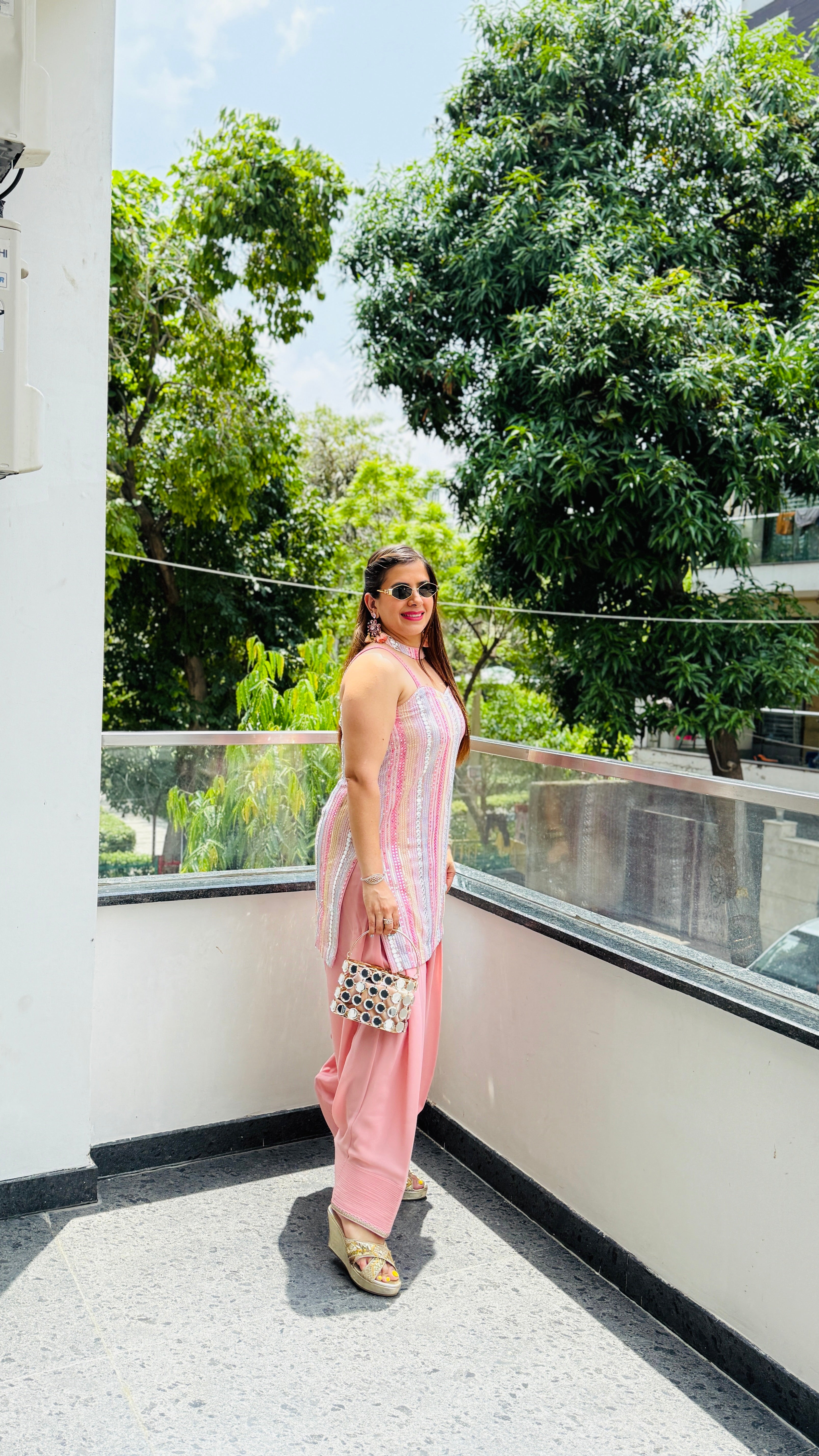 Pink Mirror Farshi Salwar Co-Ord