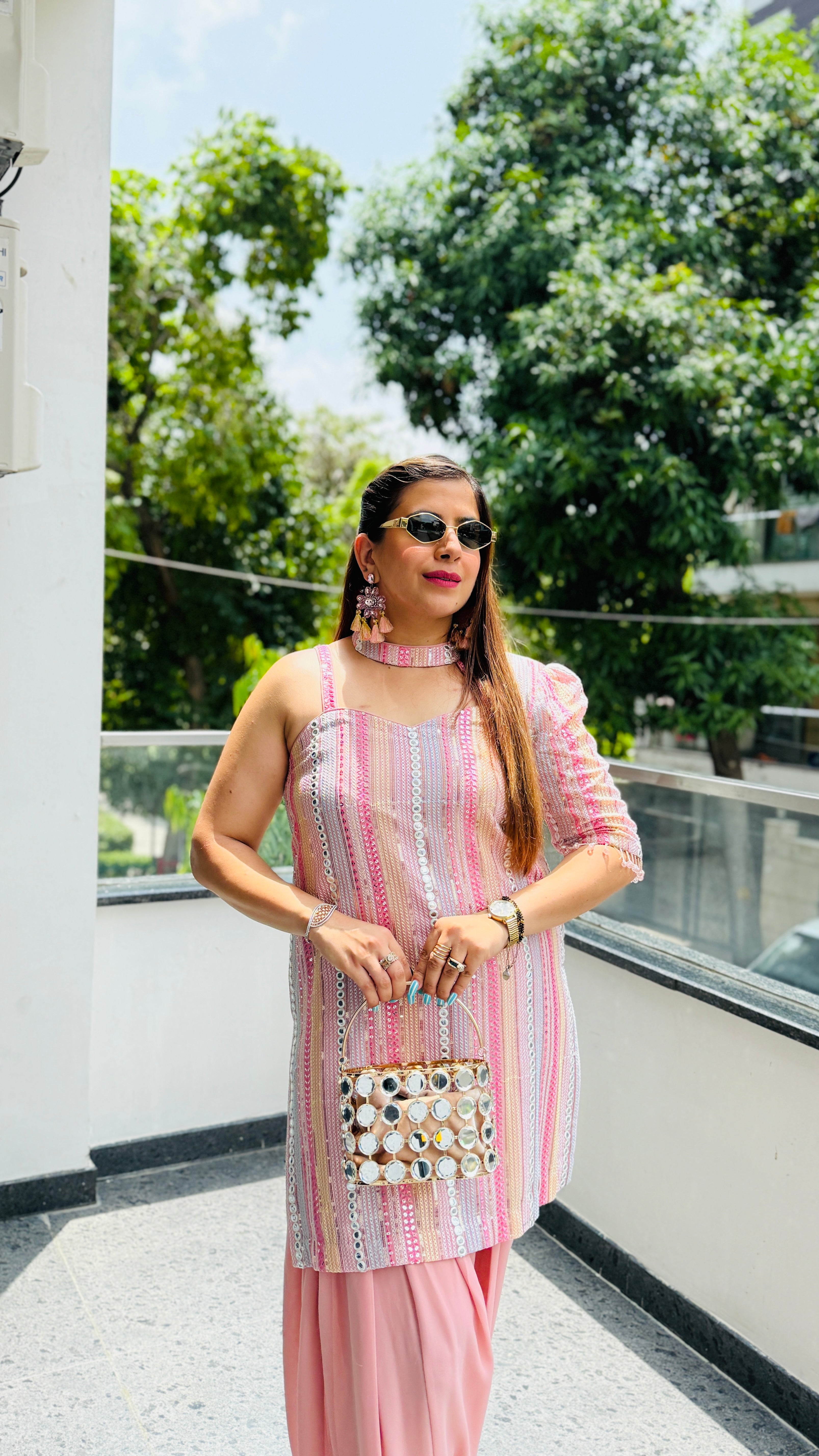 Pink Mirror Farshi Salwar Co-Ord