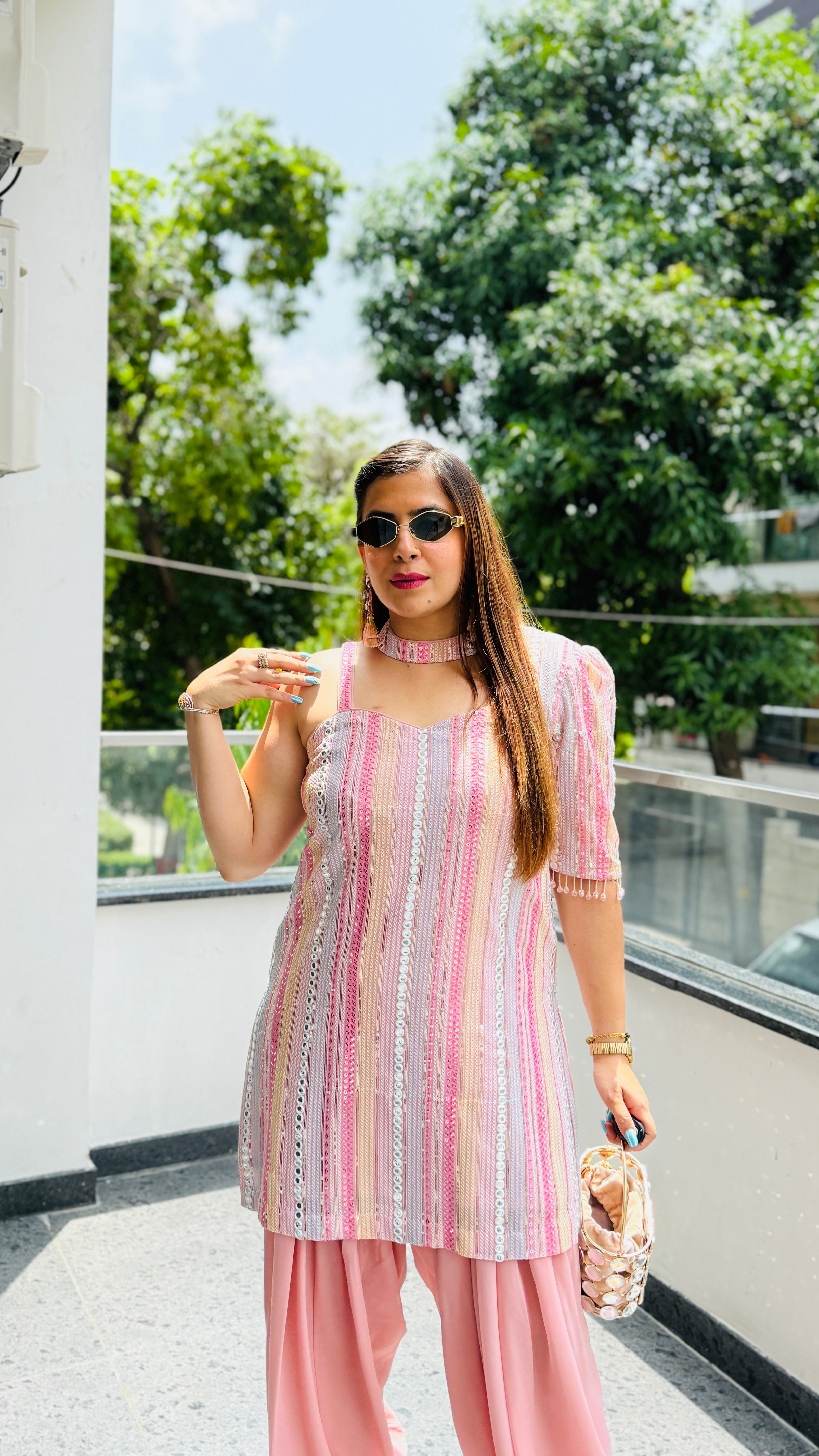 Pink Mirror Farshi Salwar Co-Ord