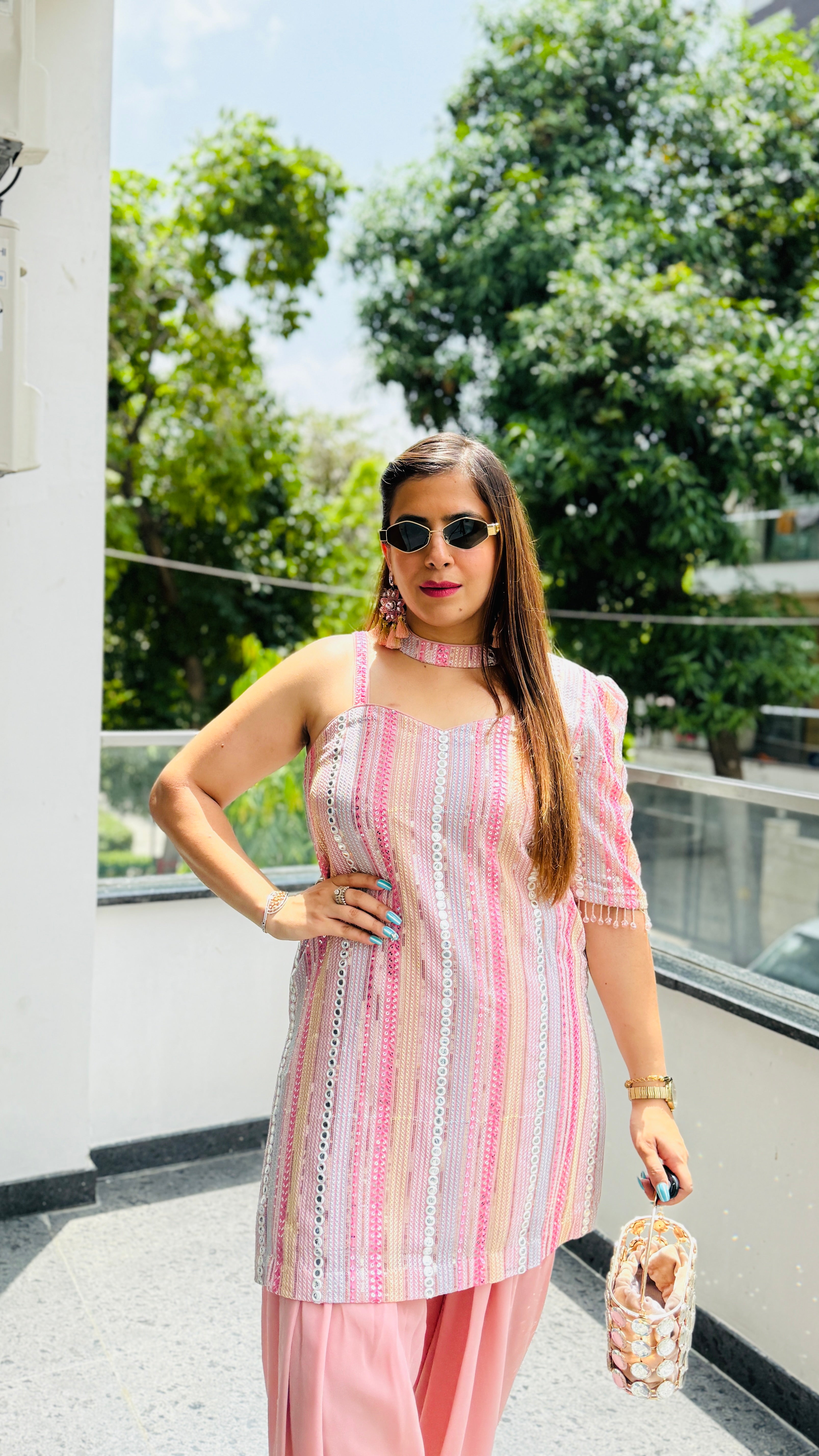 Pink Mirror Farshi Salwar Co-Ord