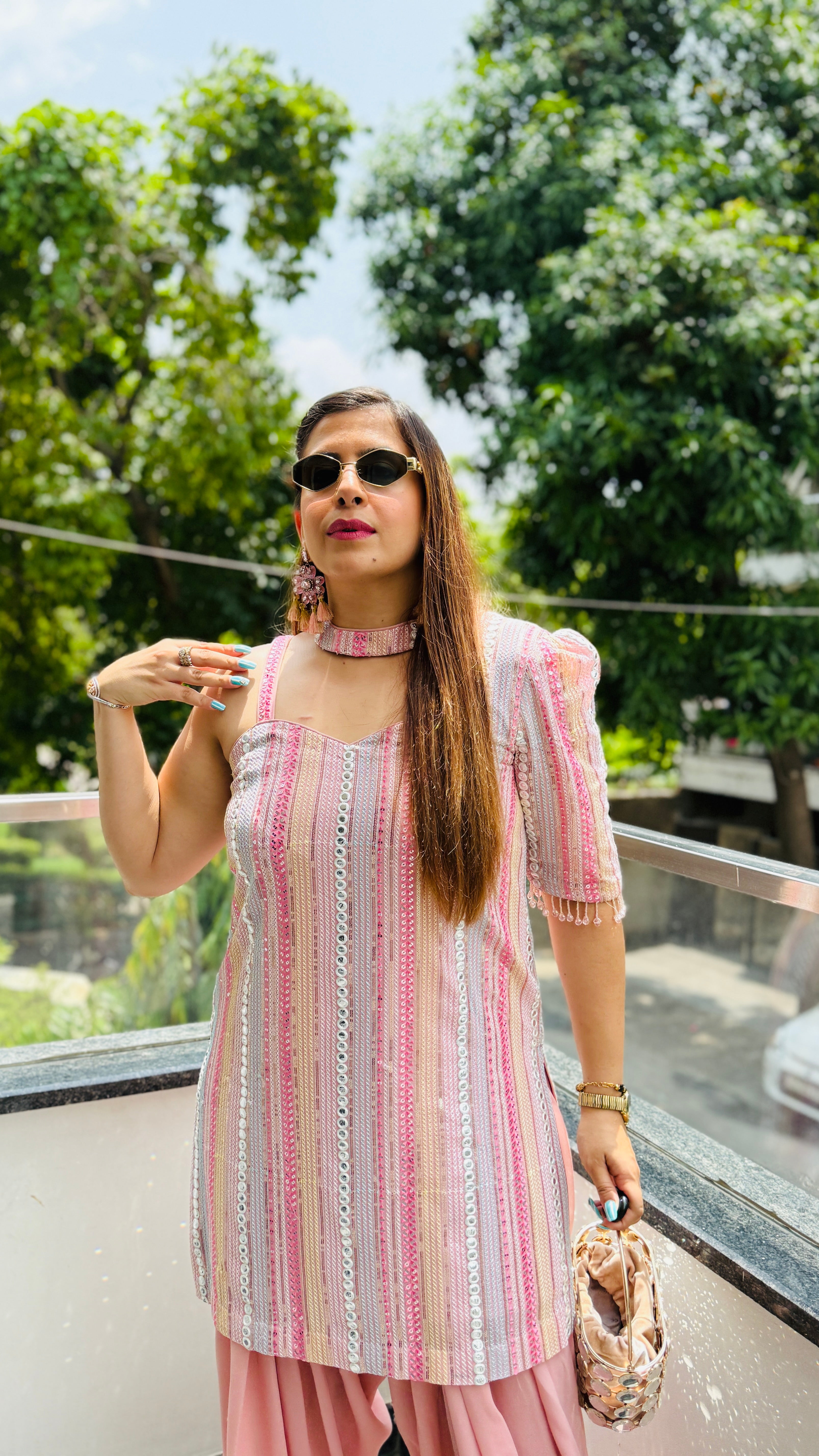 Pink Mirror Farshi Salwar Co-Ord