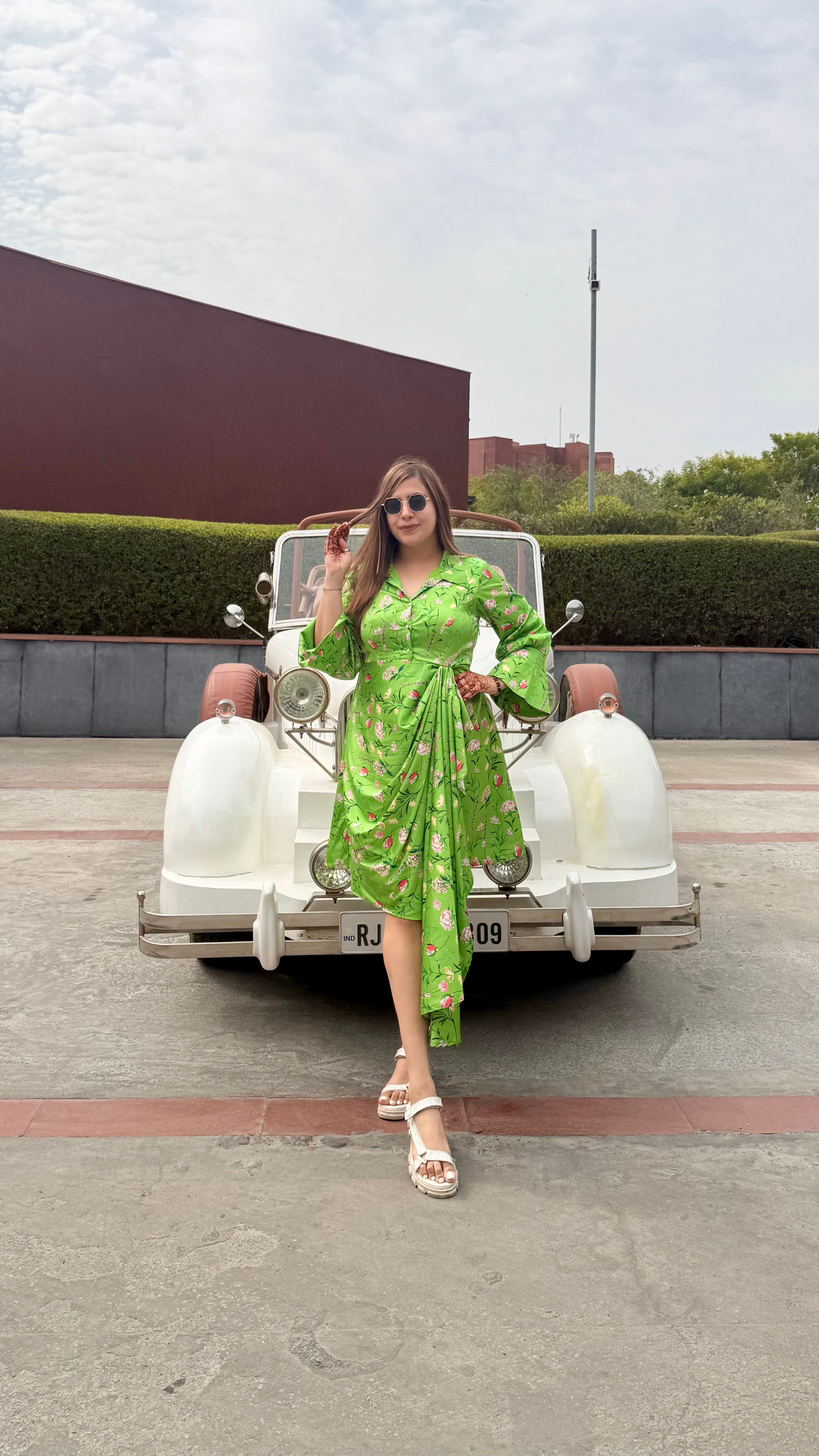 Parrot Green Satin Shirt Dress