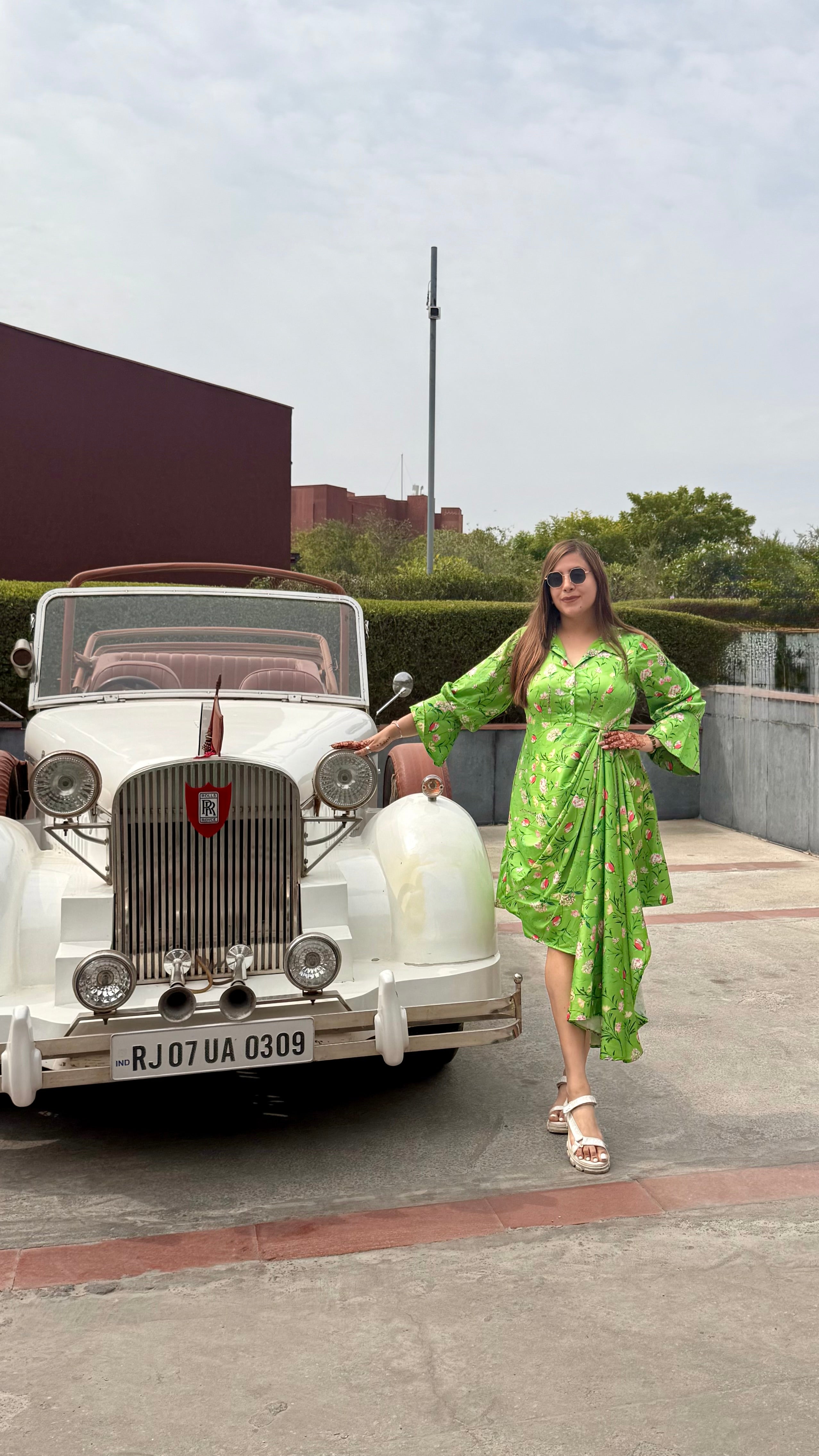 Parrot Green Satin Shirt Dress