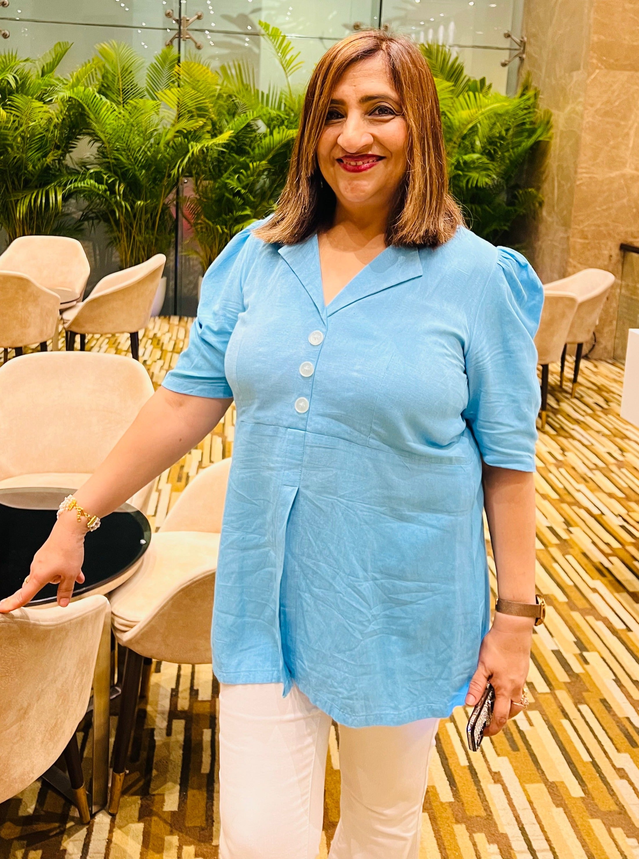 Turquoise Linen Top