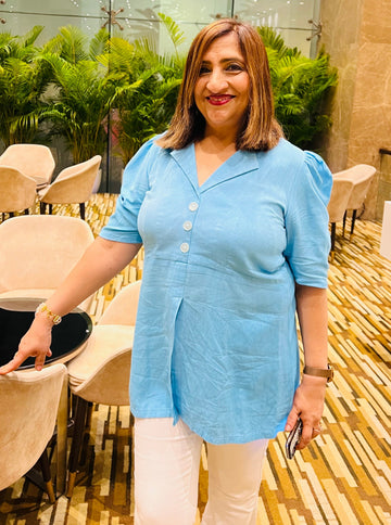 Turquoise Linen Top