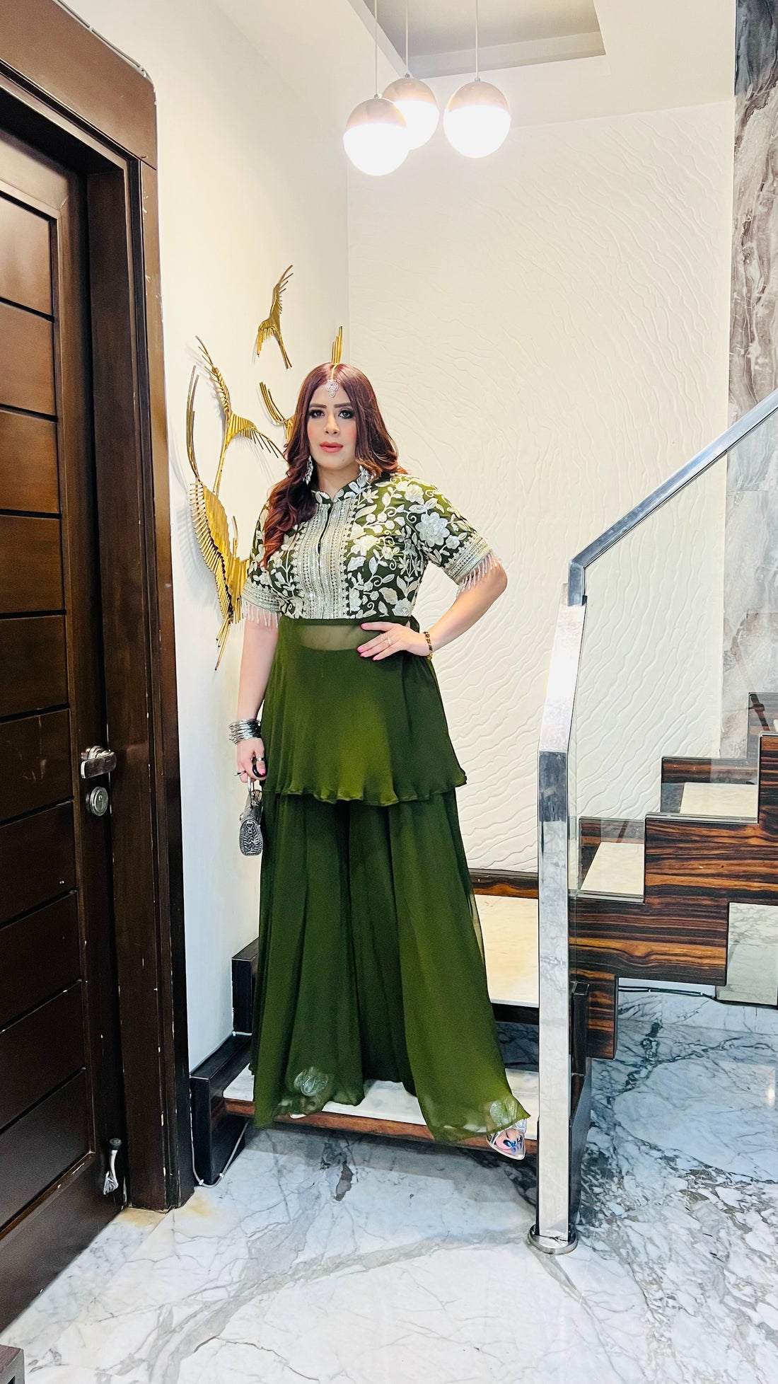 Olive Green Sharara Co-ord