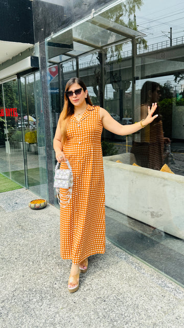 Sunlit Checks Rust Maxi Dress