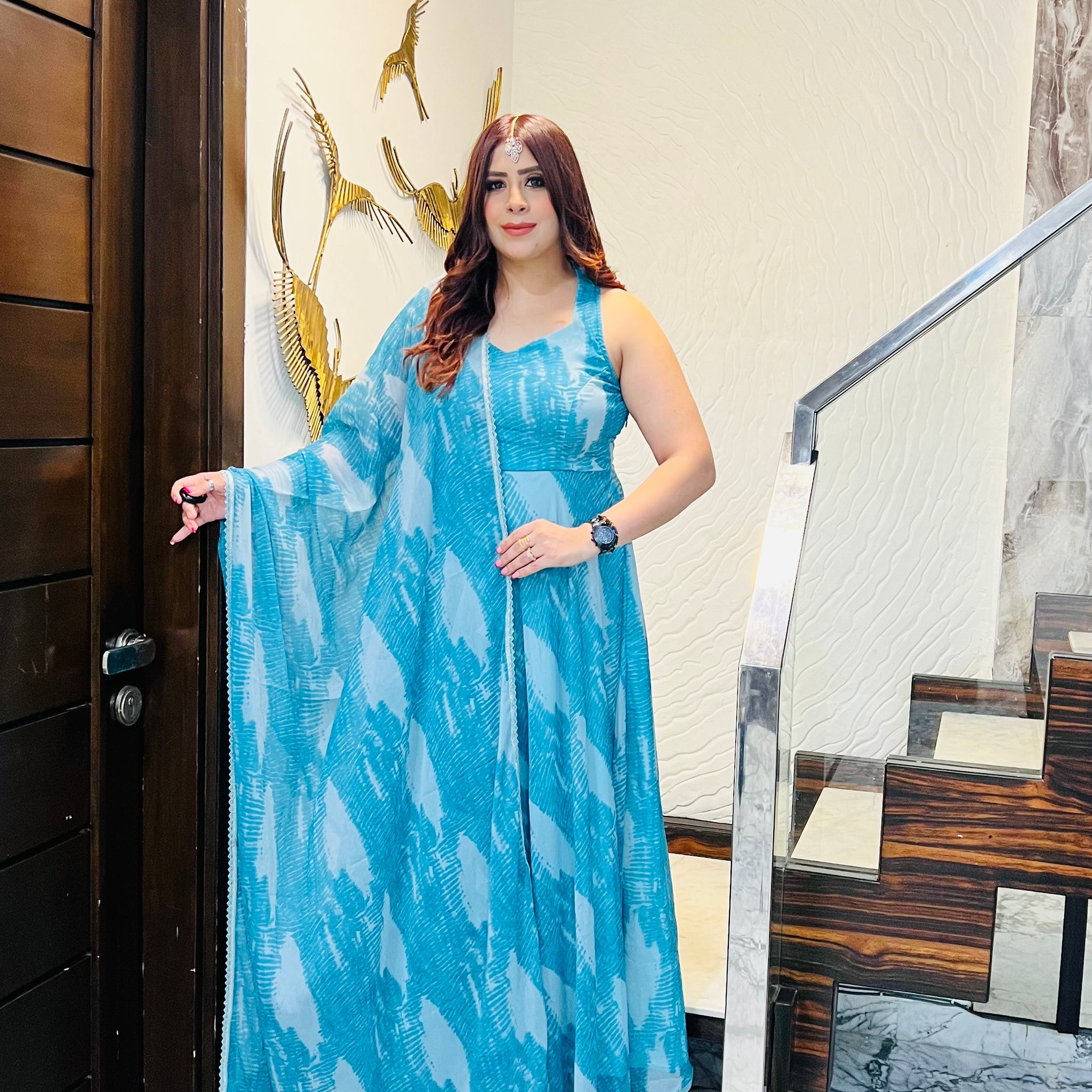 Turquoise Waves Anarkali