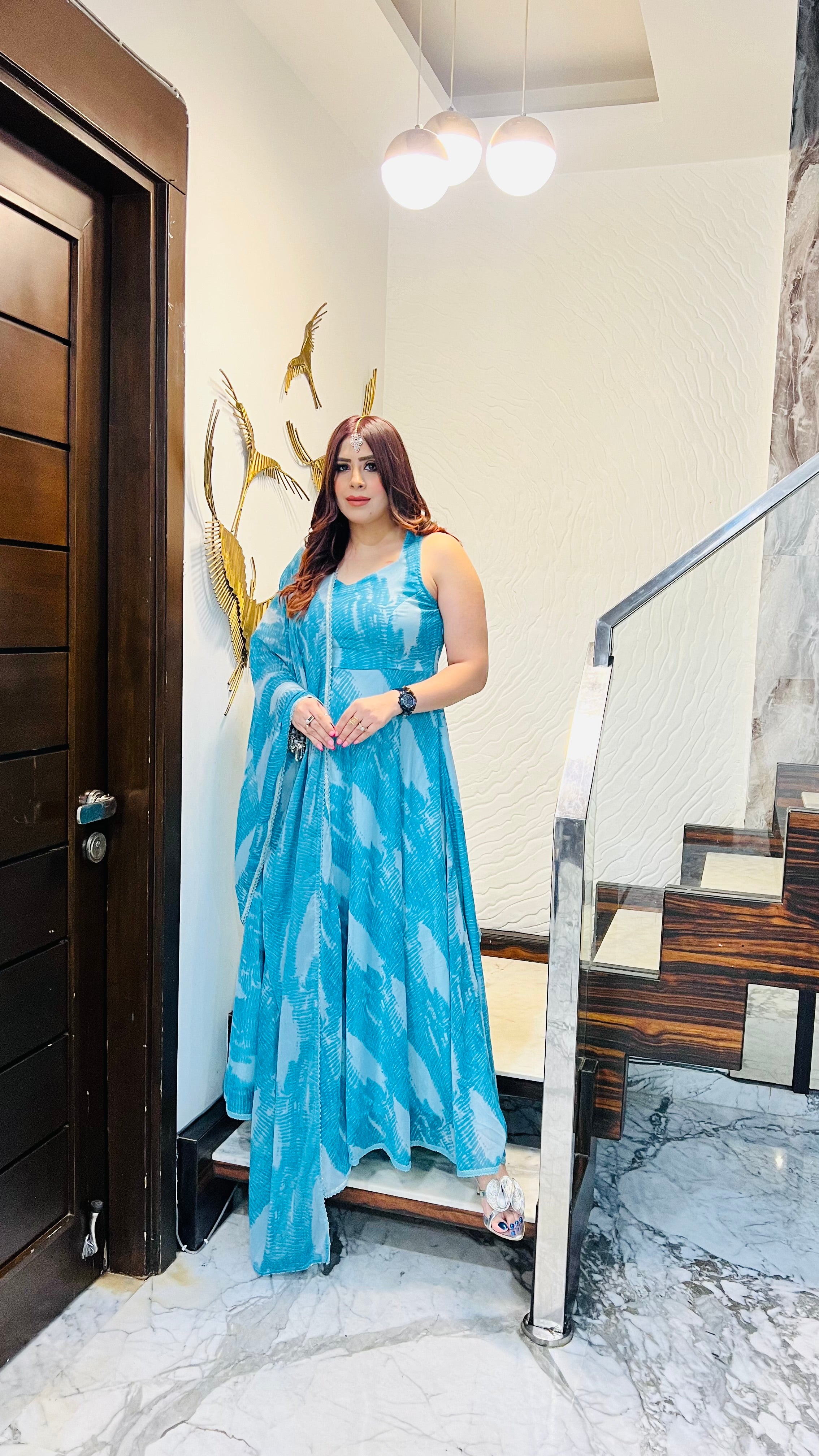 Turquoise Waves Anarkali