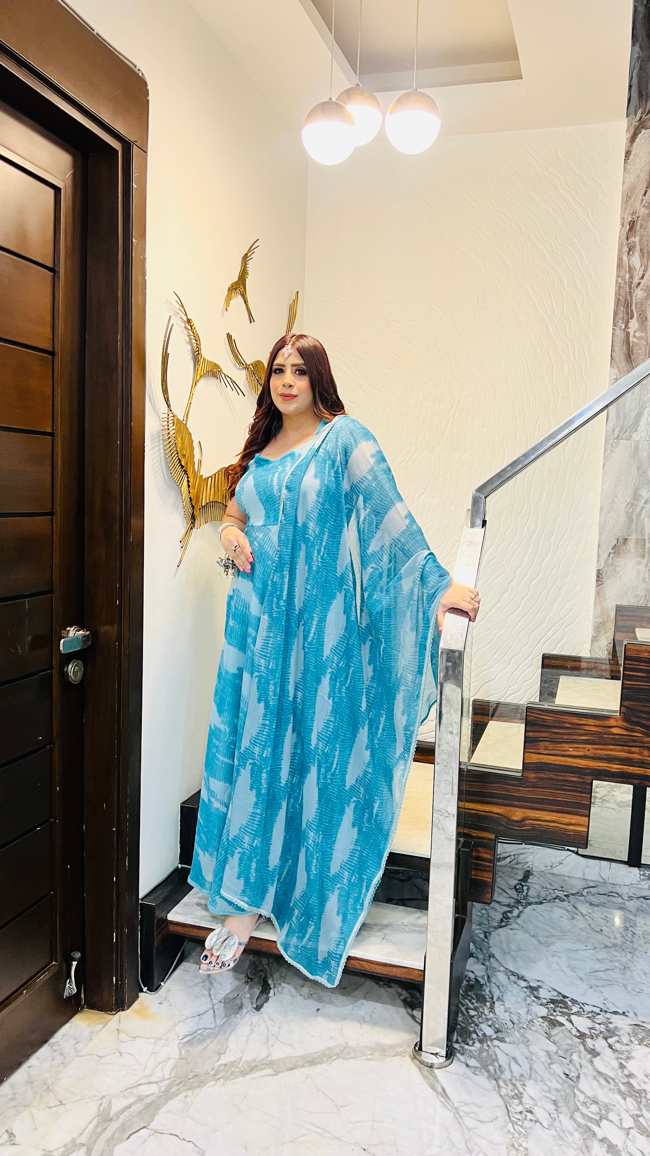 Turquoise Waves Anarkali
