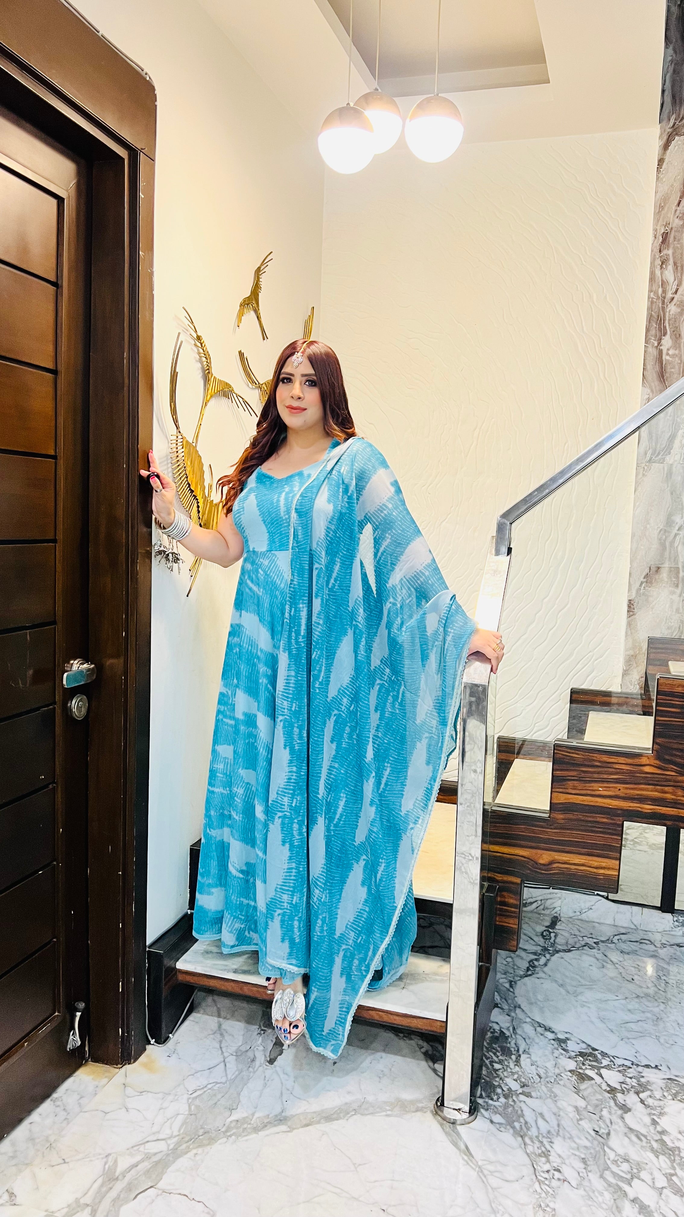 Turquoise Waves Anarkali