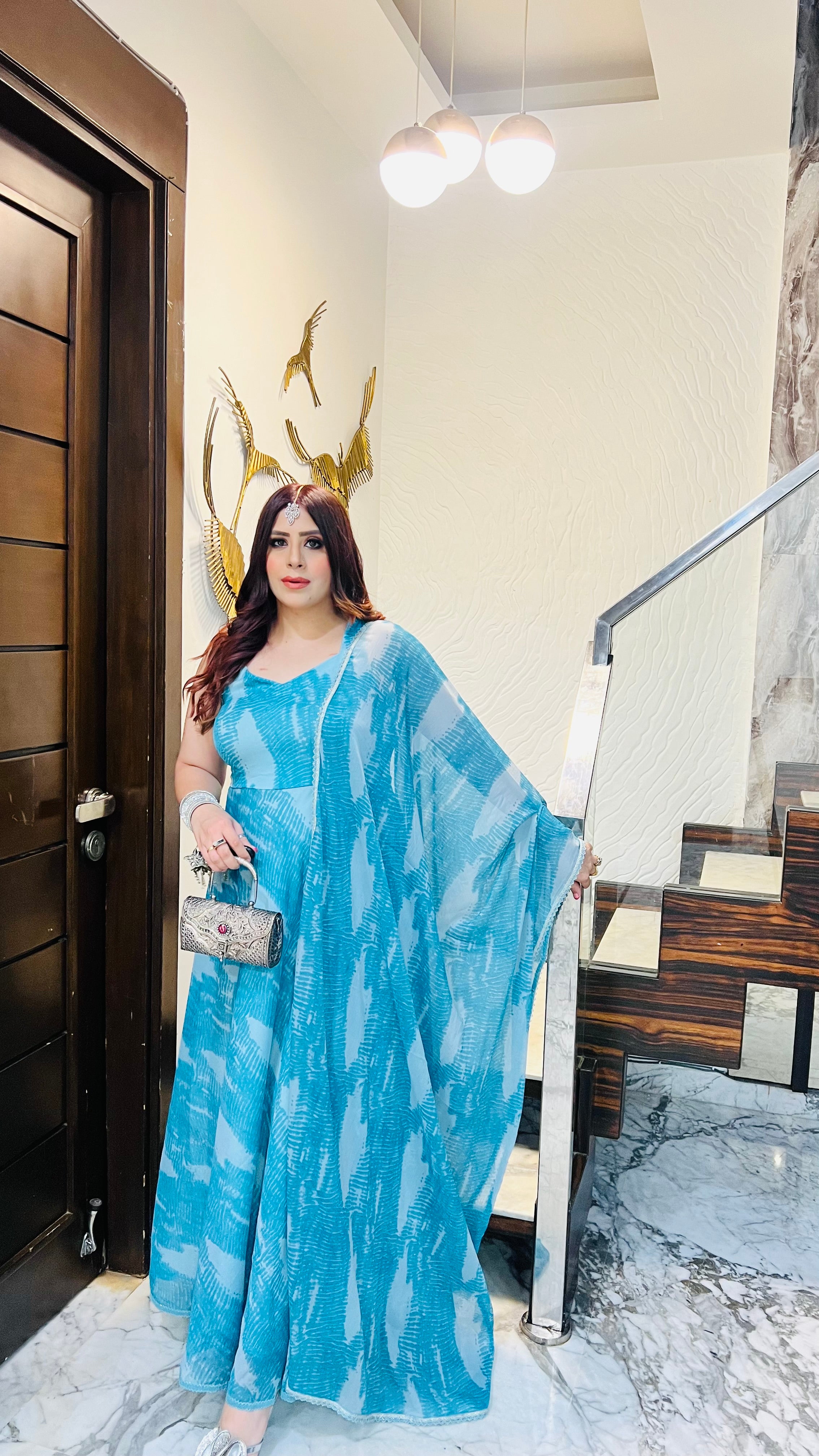 Turquoise Waves Anarkali