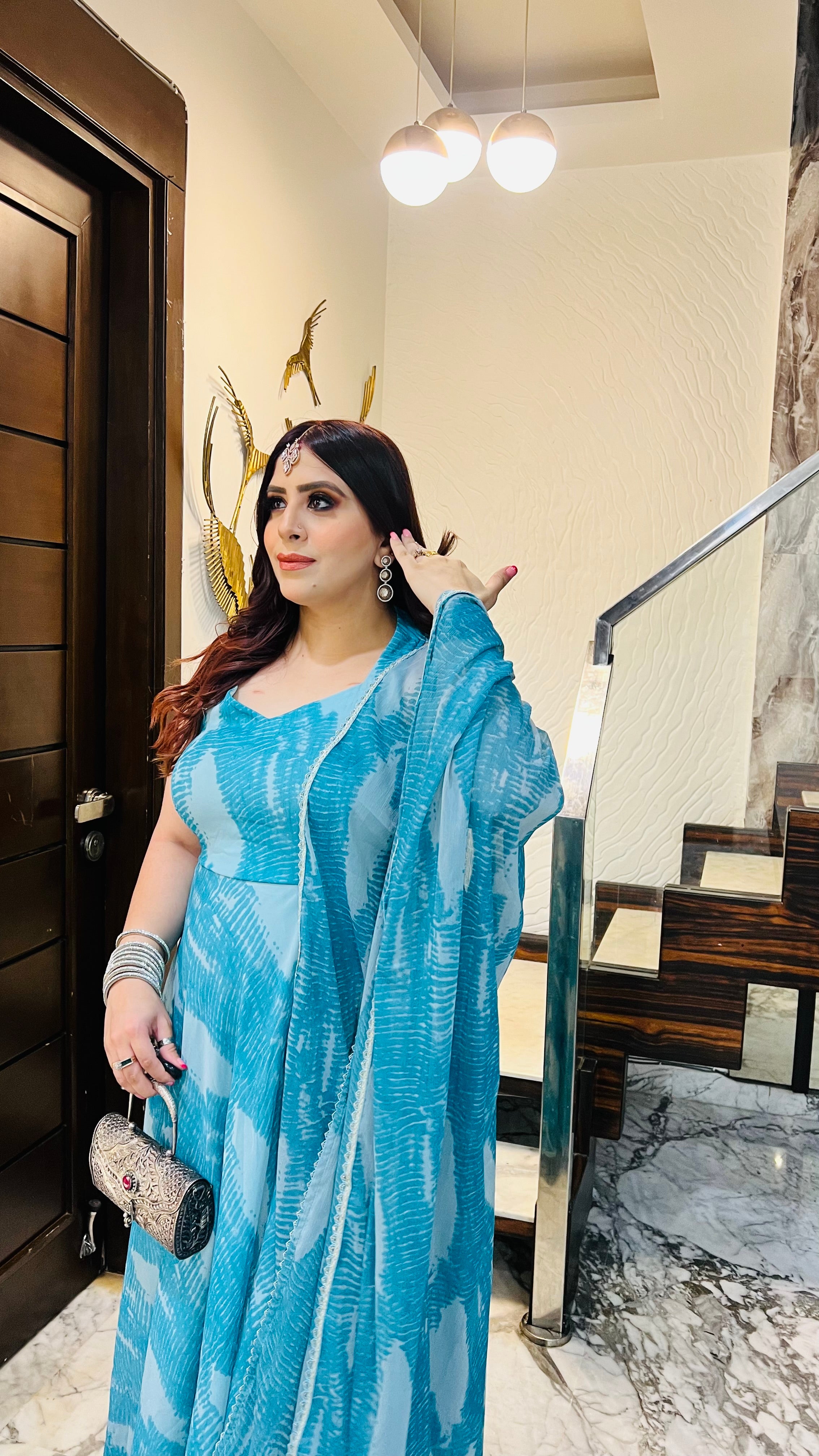 Turquoise Waves Anarkali