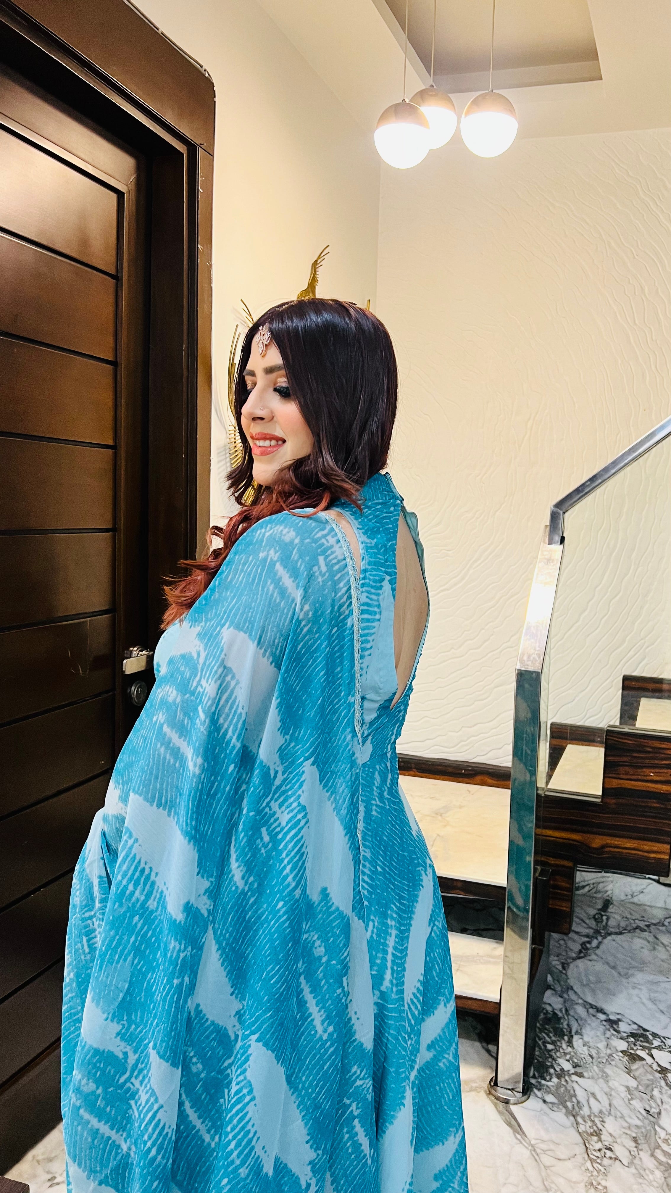 Turquoise Waves Anarkali