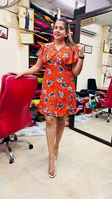 Orange Floral Shirt Dress