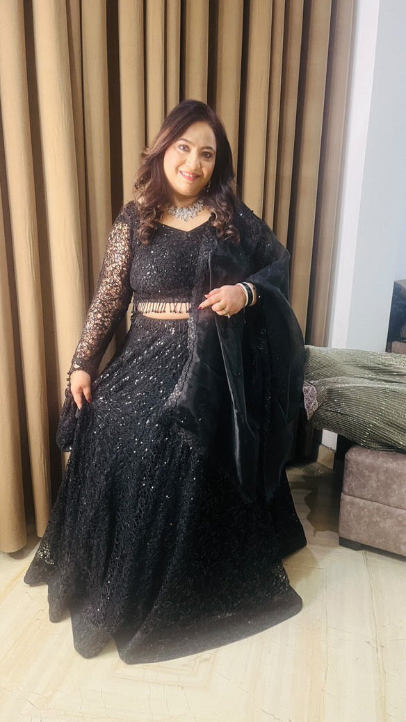 Black Premium Net Lehenga