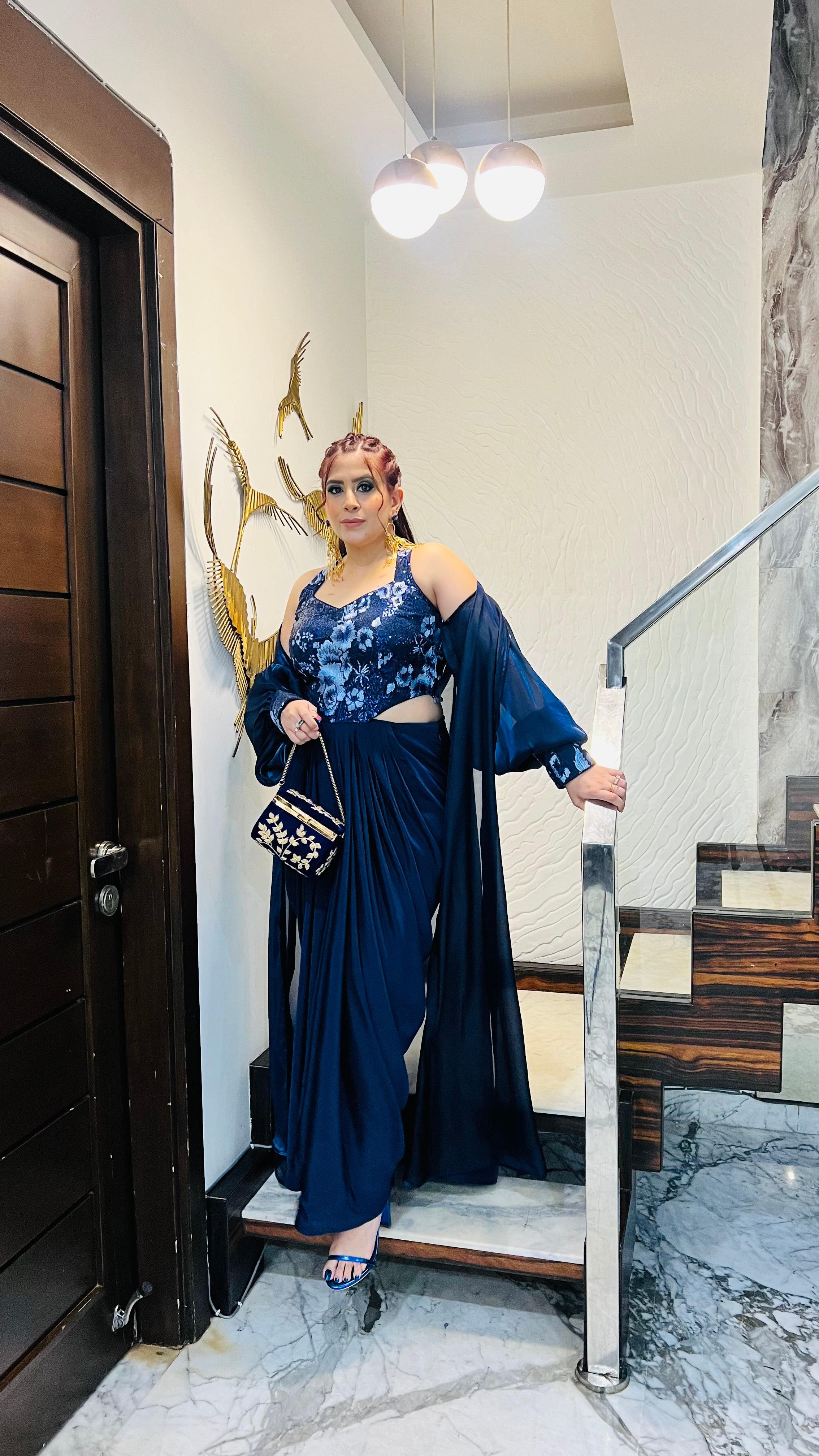 Navy Blue Cocktail Drape + Shrug