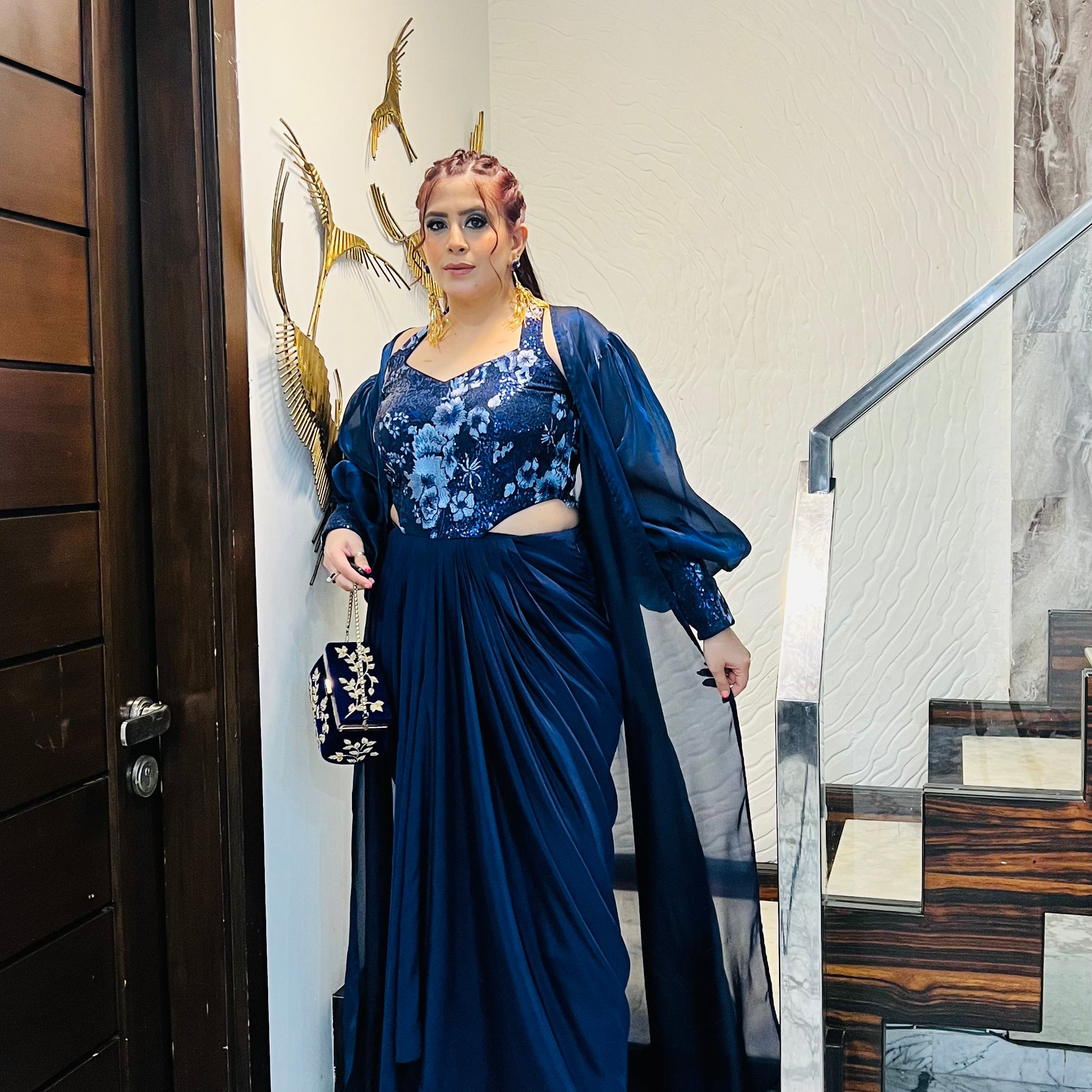 Navy Blue Cocktail Drape + Shrug