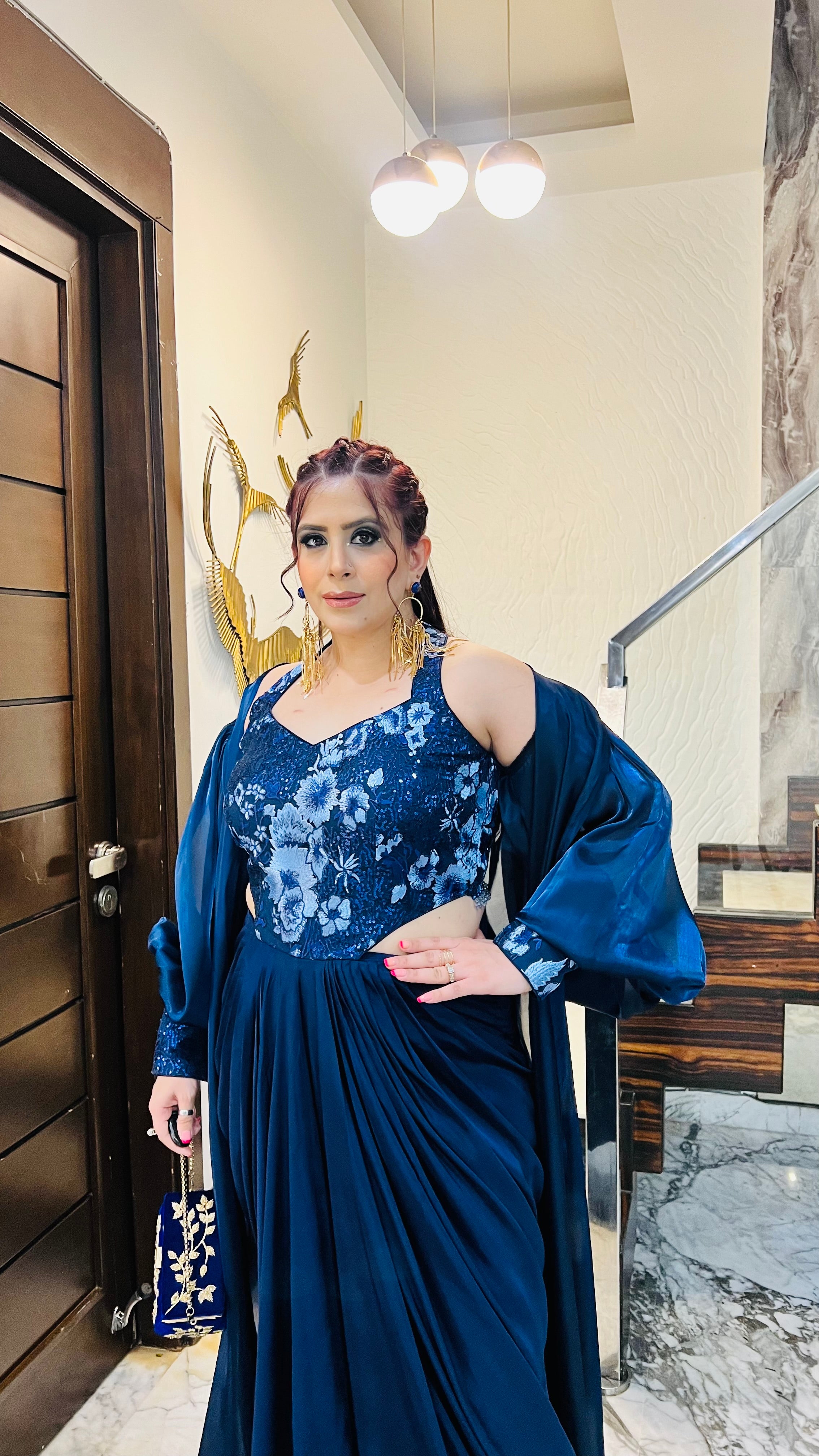 Navy Blue Cocktail Drape + Shrug